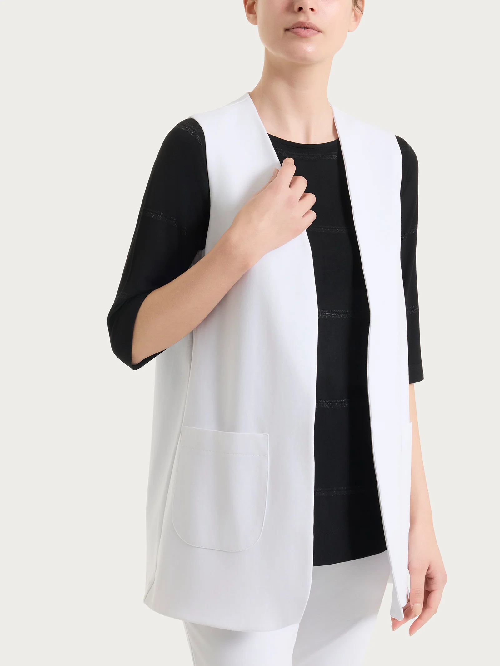Gilet aperto in Compact Light - Bianco