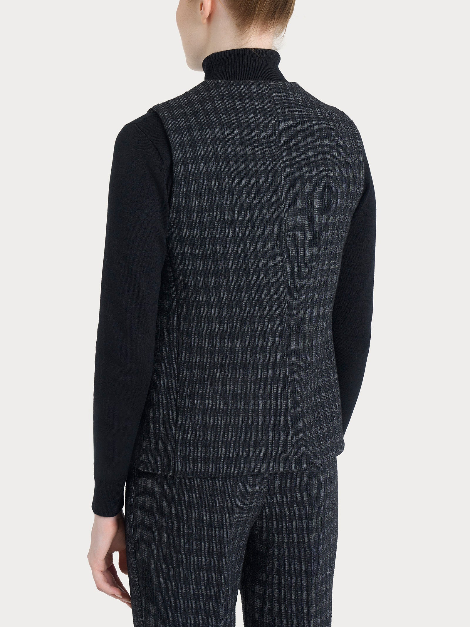 Gilet con quattro bottoni in Eco Jacquard misto lana - Fant.Nero - Image 2