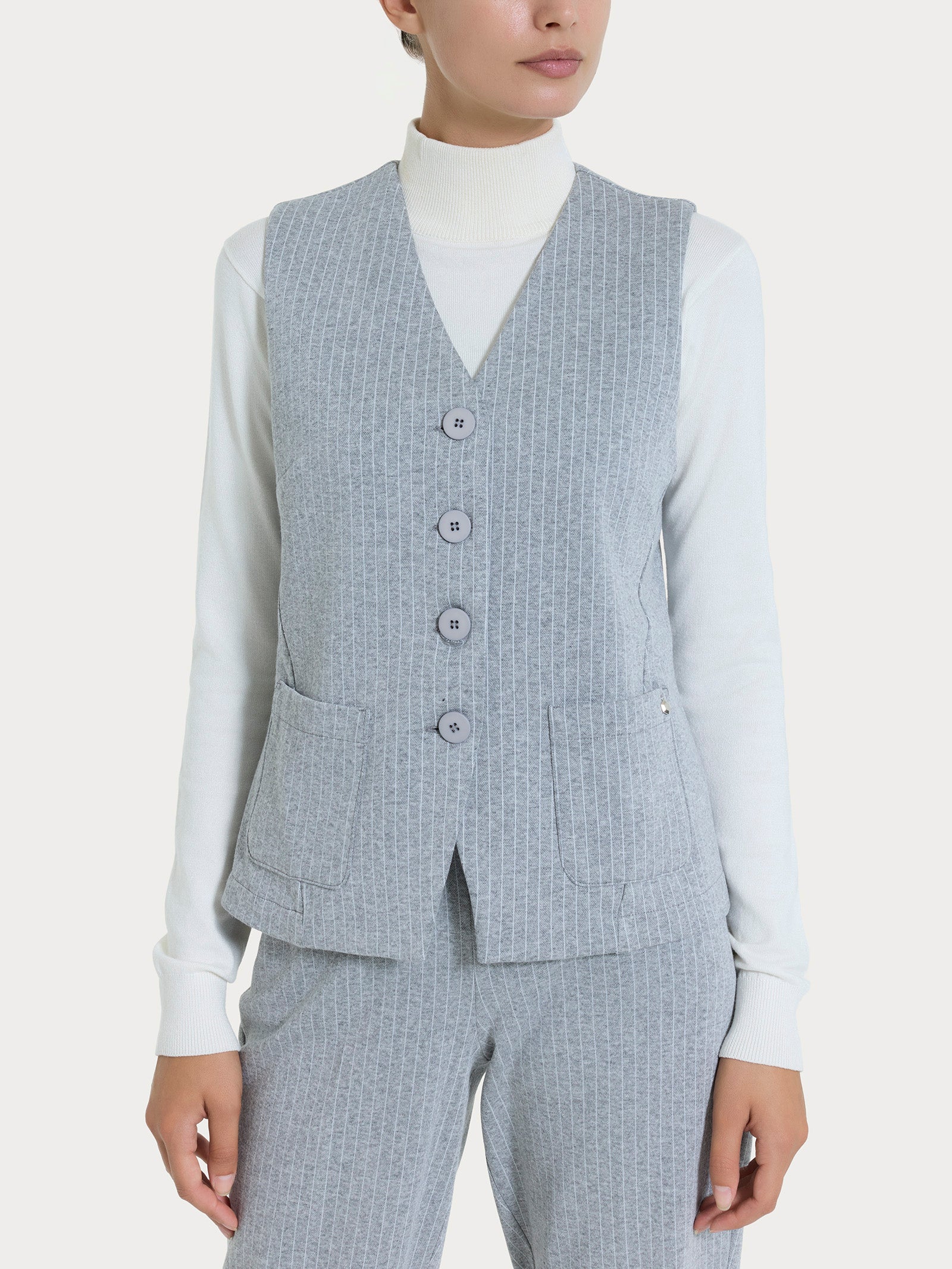 Gilet gessato con quattro bottoni in Eco Jacquard - Fant.Grigio Mel.