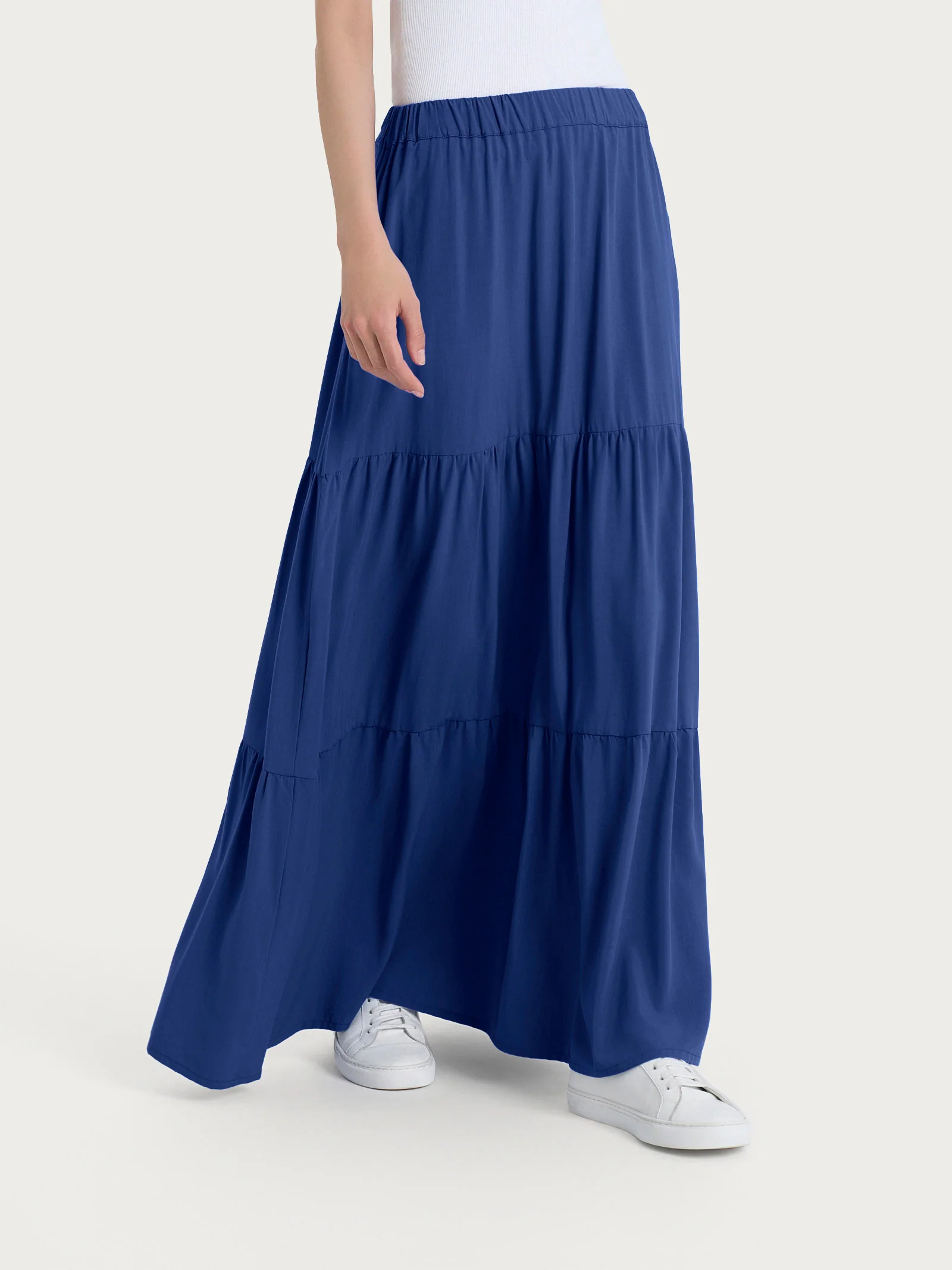 Gonna lunga tinta unita in Ecoseta - Blueberry