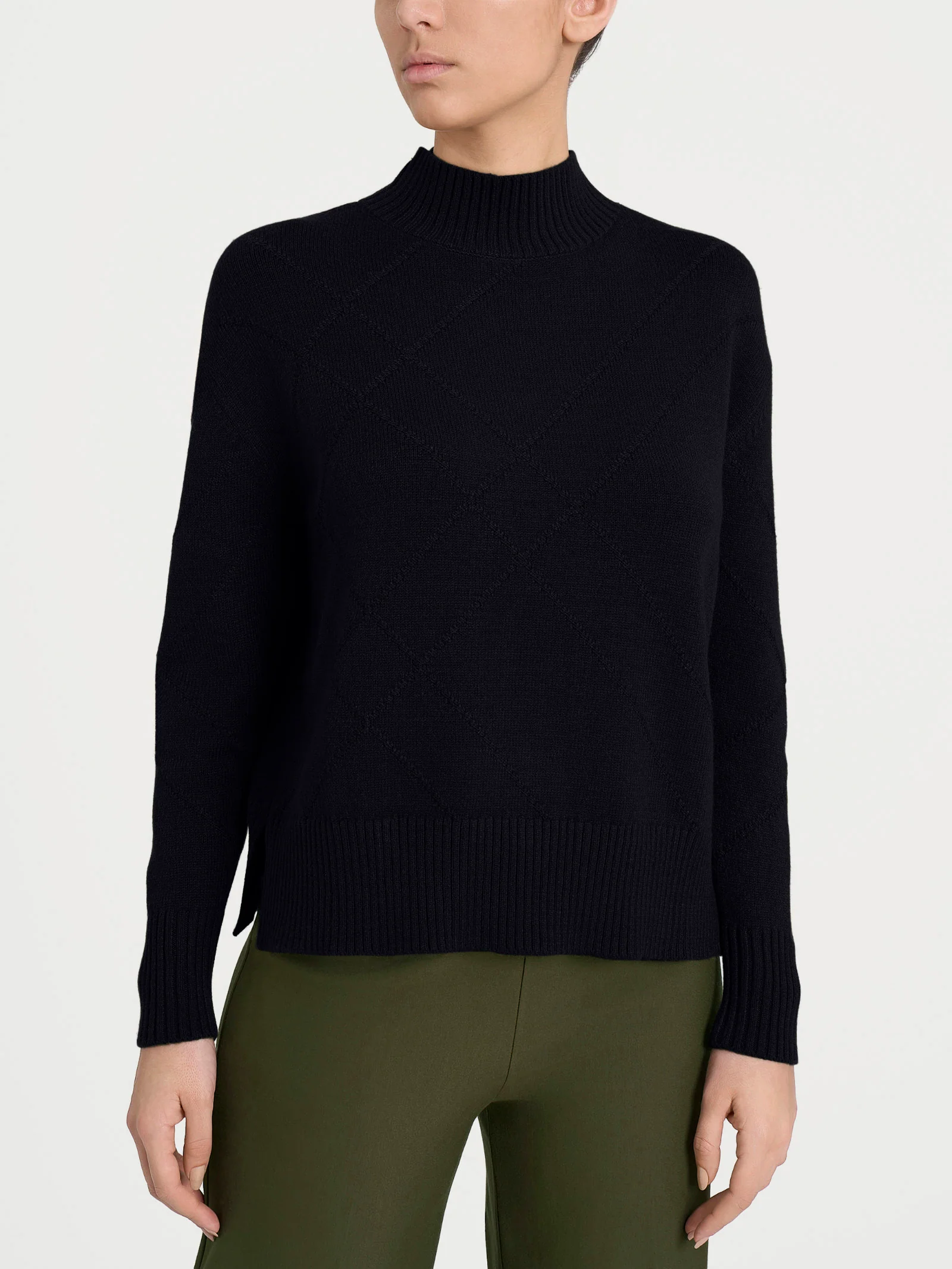 Lupetto con fantasia check diagonale in Super Soft - Nero