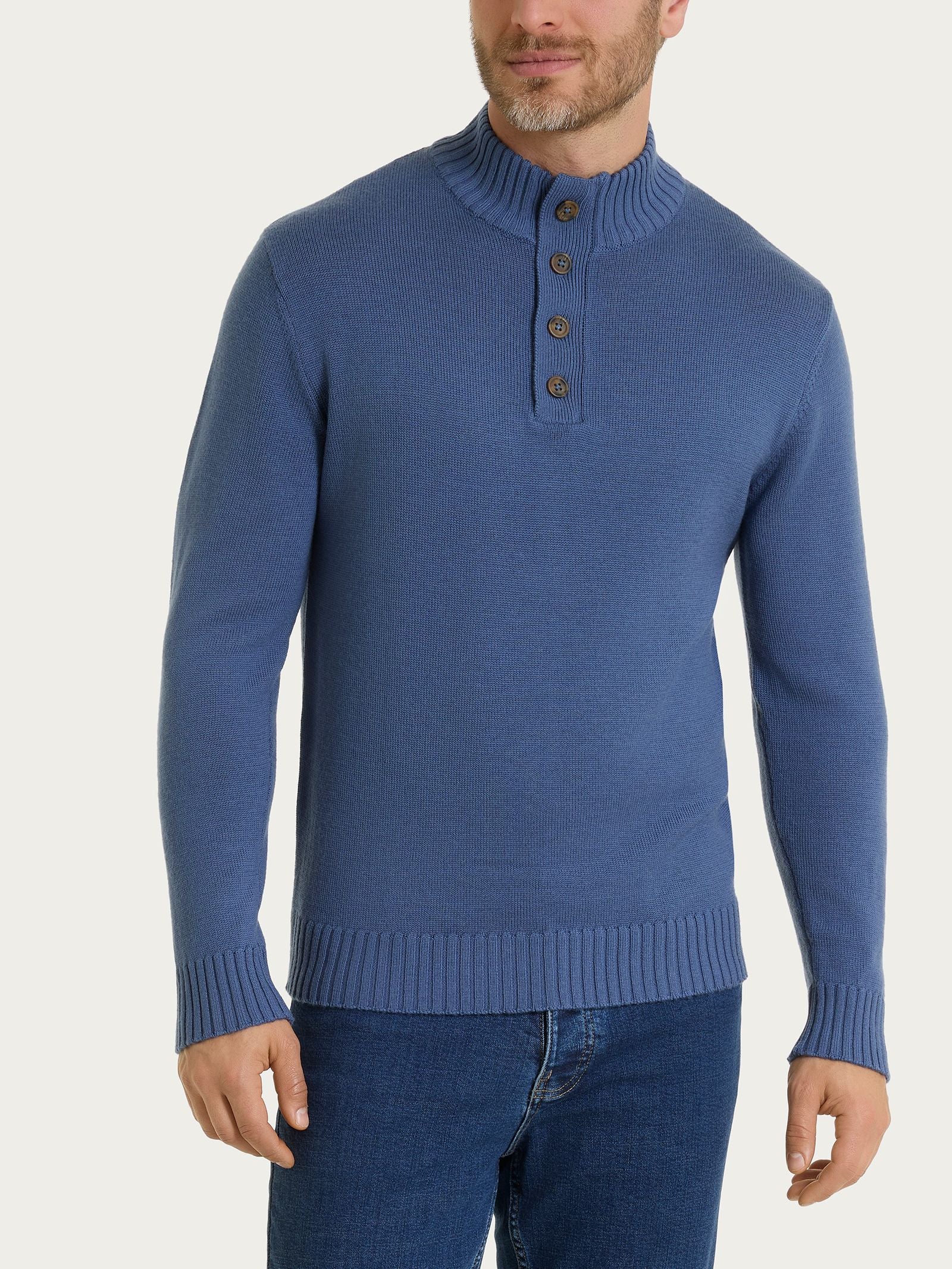 Lupetto con zip e bottoni in Merino Soft - Aviazione