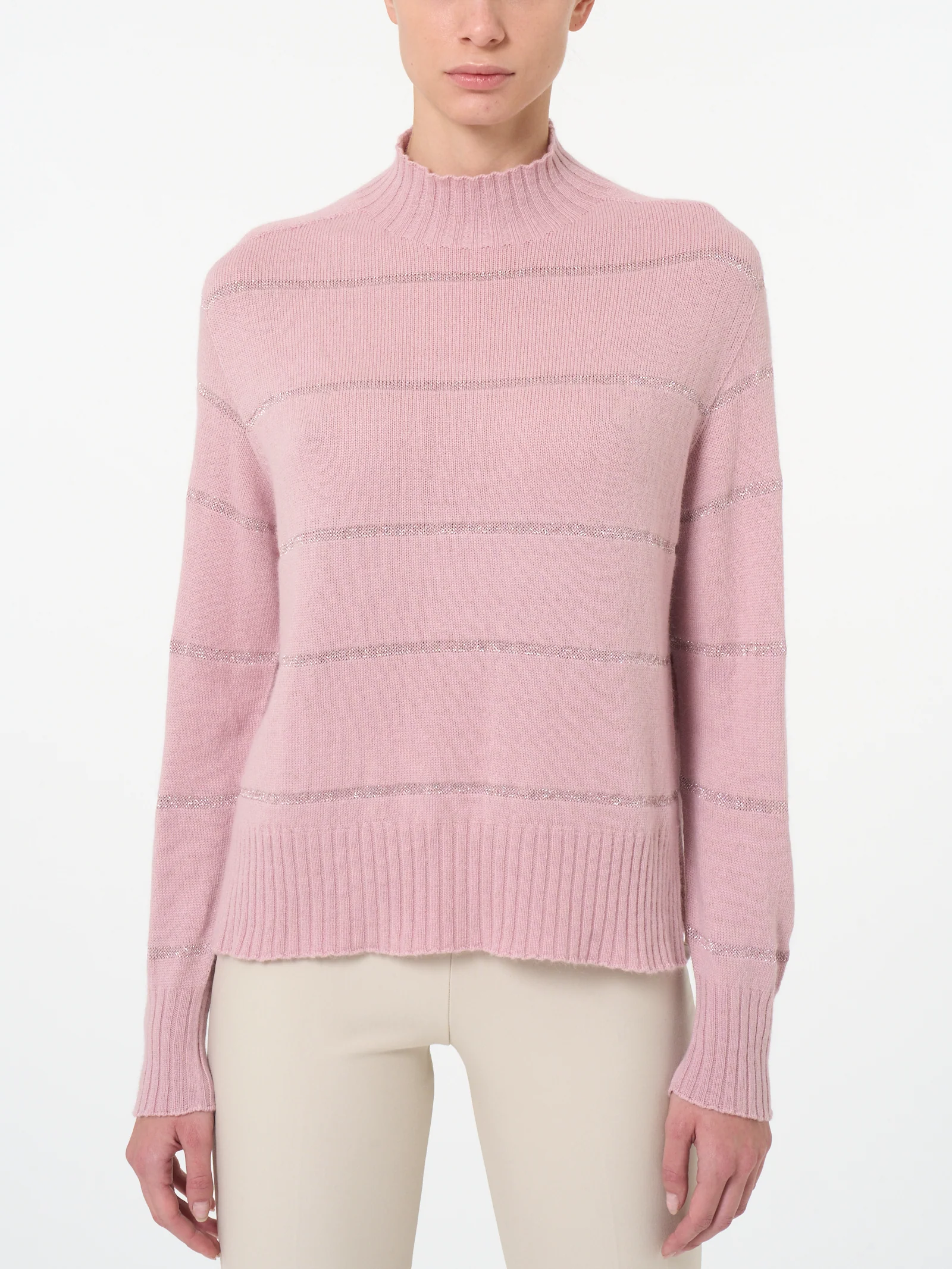 Lupetto corto a righe in misto angora - Fragrant Lilac