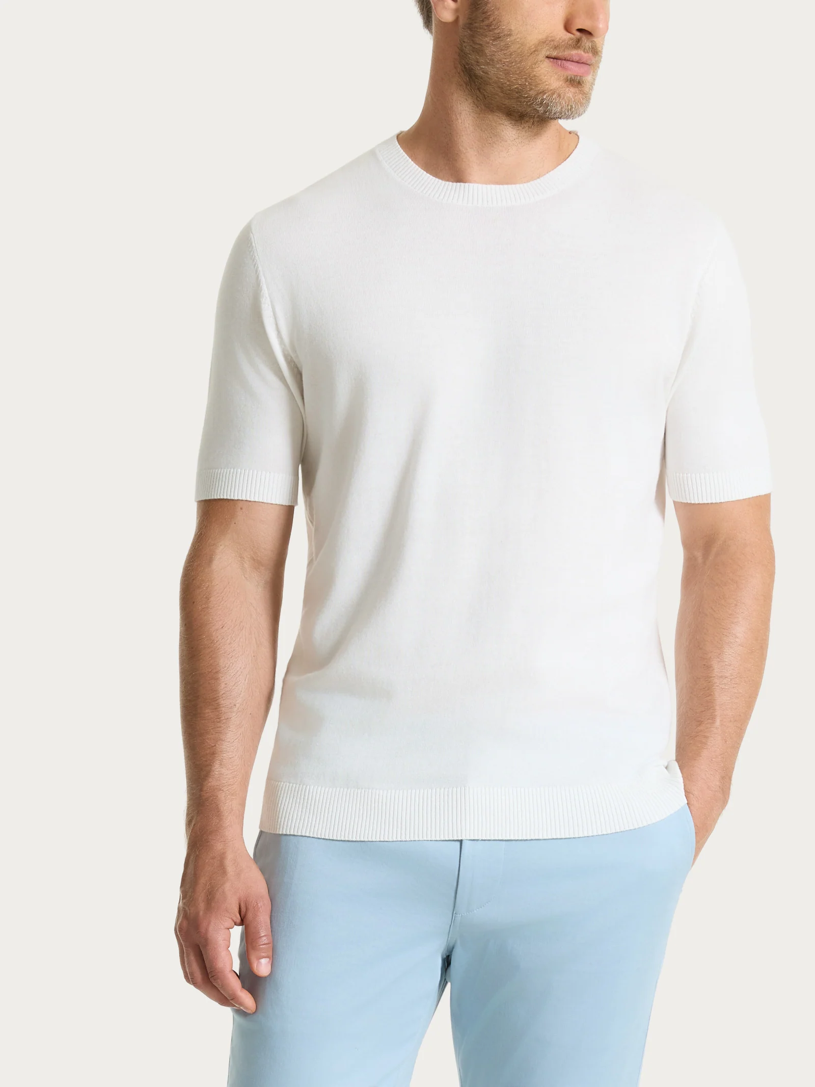 Maglia a manica corta in maglia rasata di Puro Cotone - Bianco