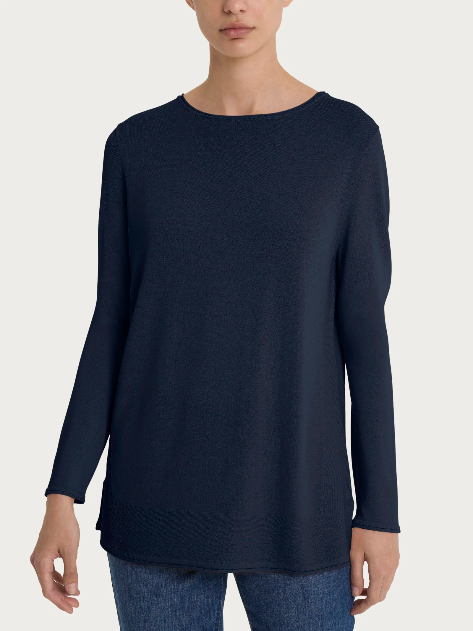 Maglia con collo a barchetta in Crêpe  - Bleu