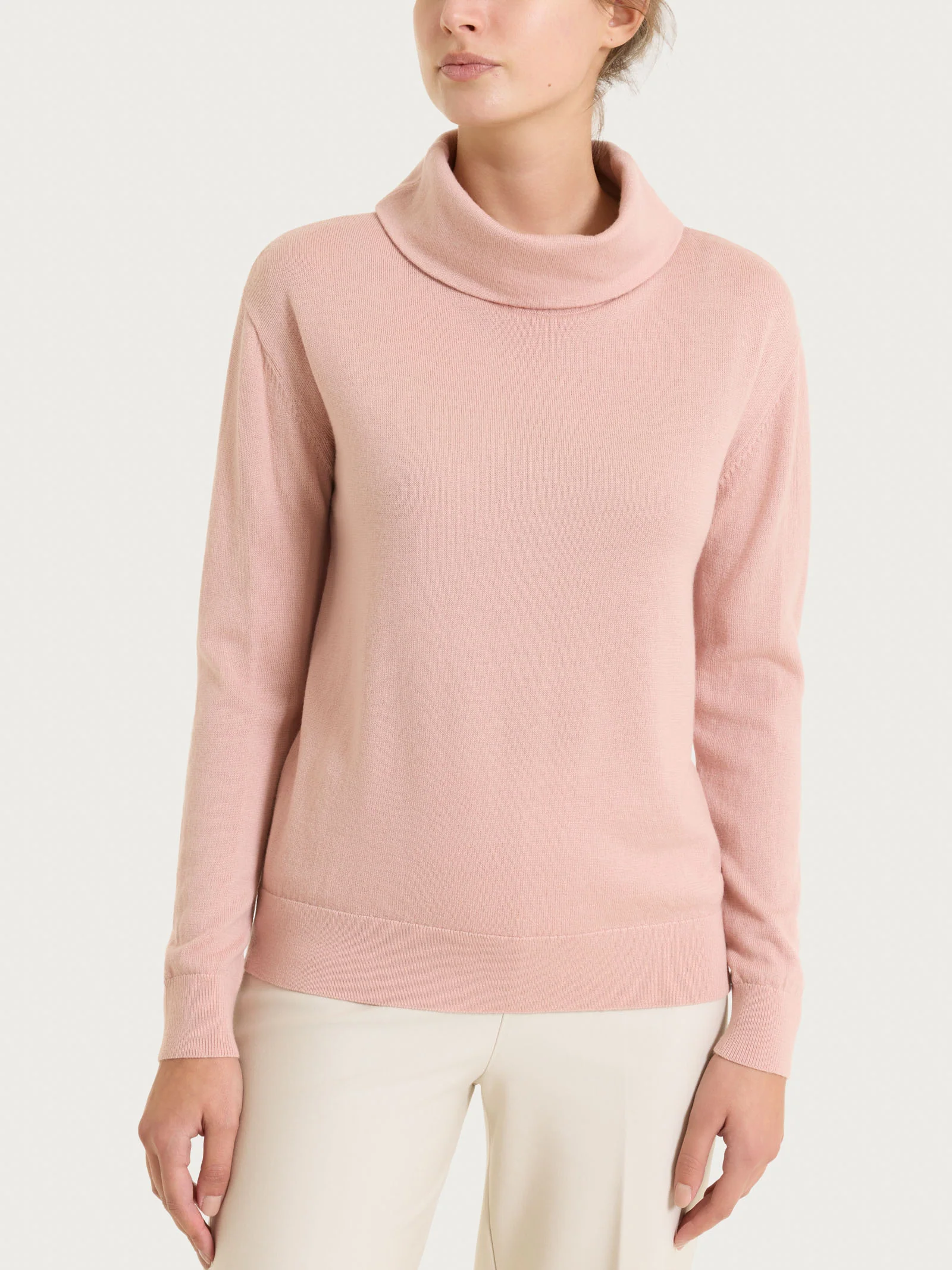 Maglia con collo a ciambella in Merino Soft - Cameo Rose