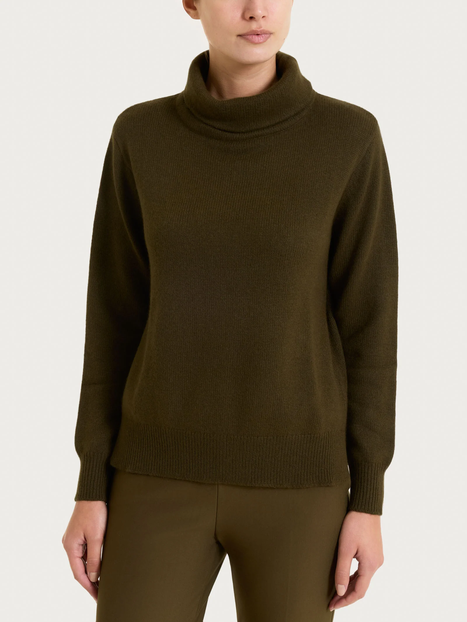 Maglia con collo a ciambella in Natural Soft - Dark Olive