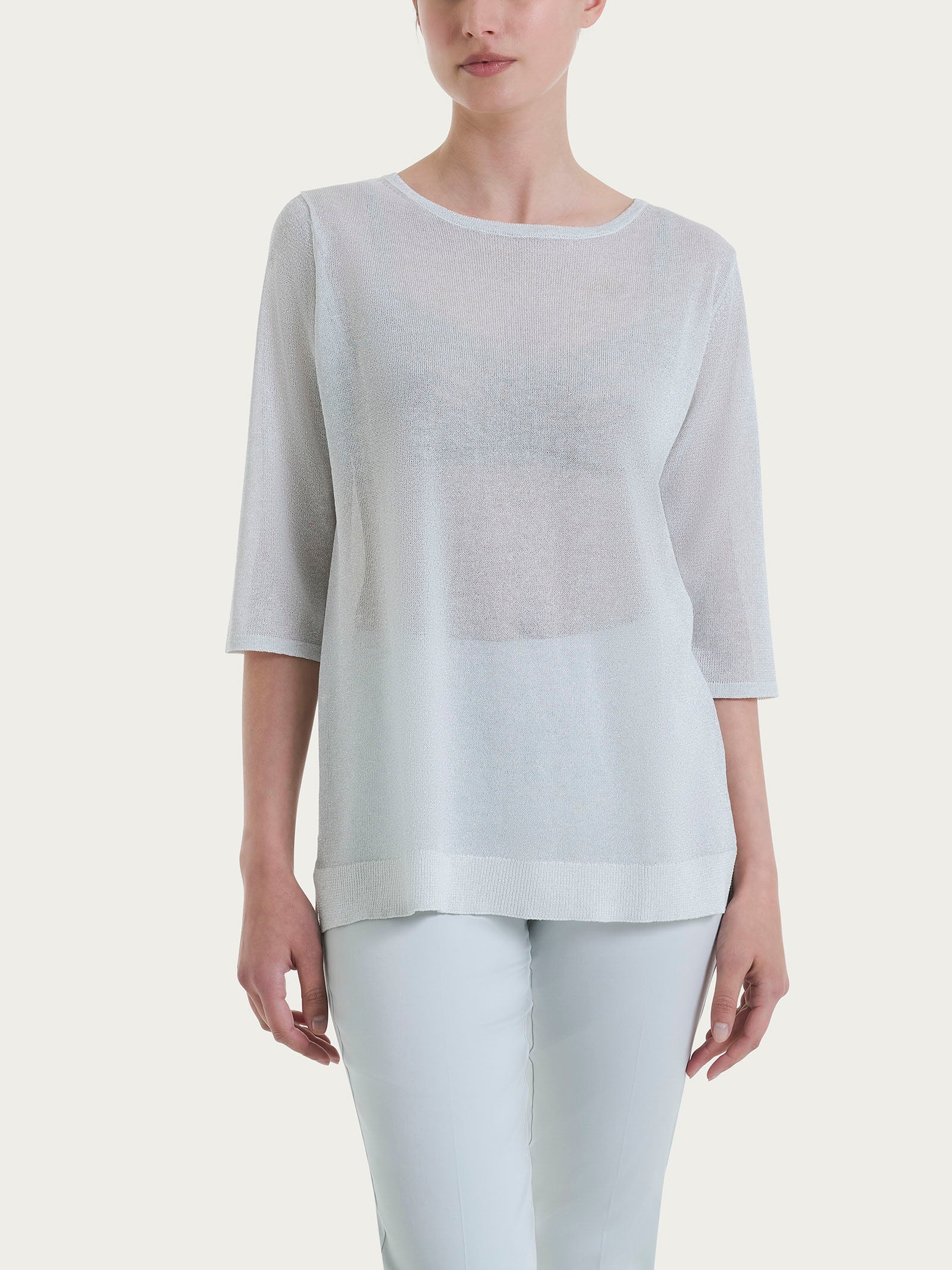 Maglia con manica 3/4 in Crêpe Lurex - Bianco