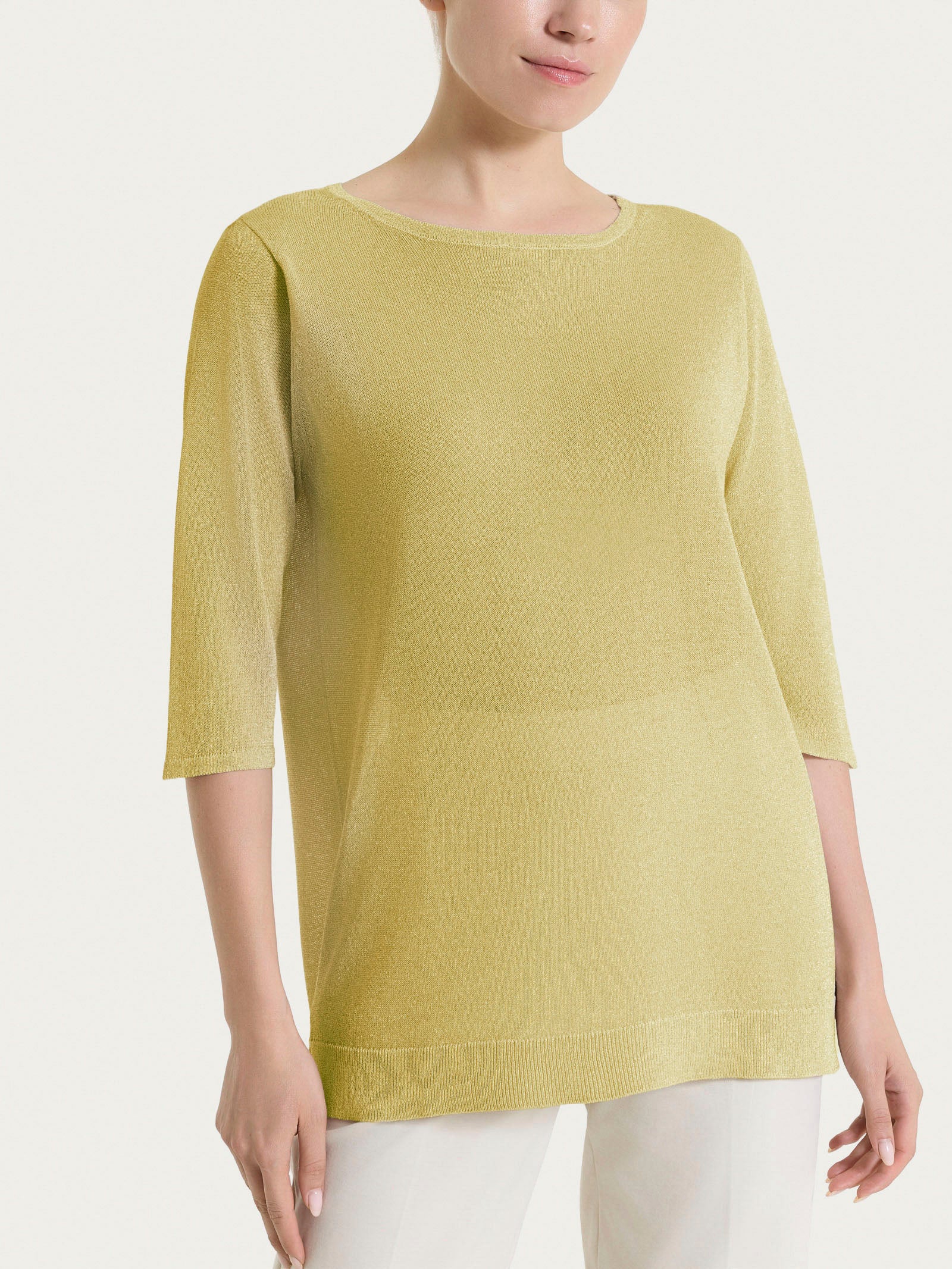 Maglia con manica 3/4 in Crêpe Lurex - Khaki