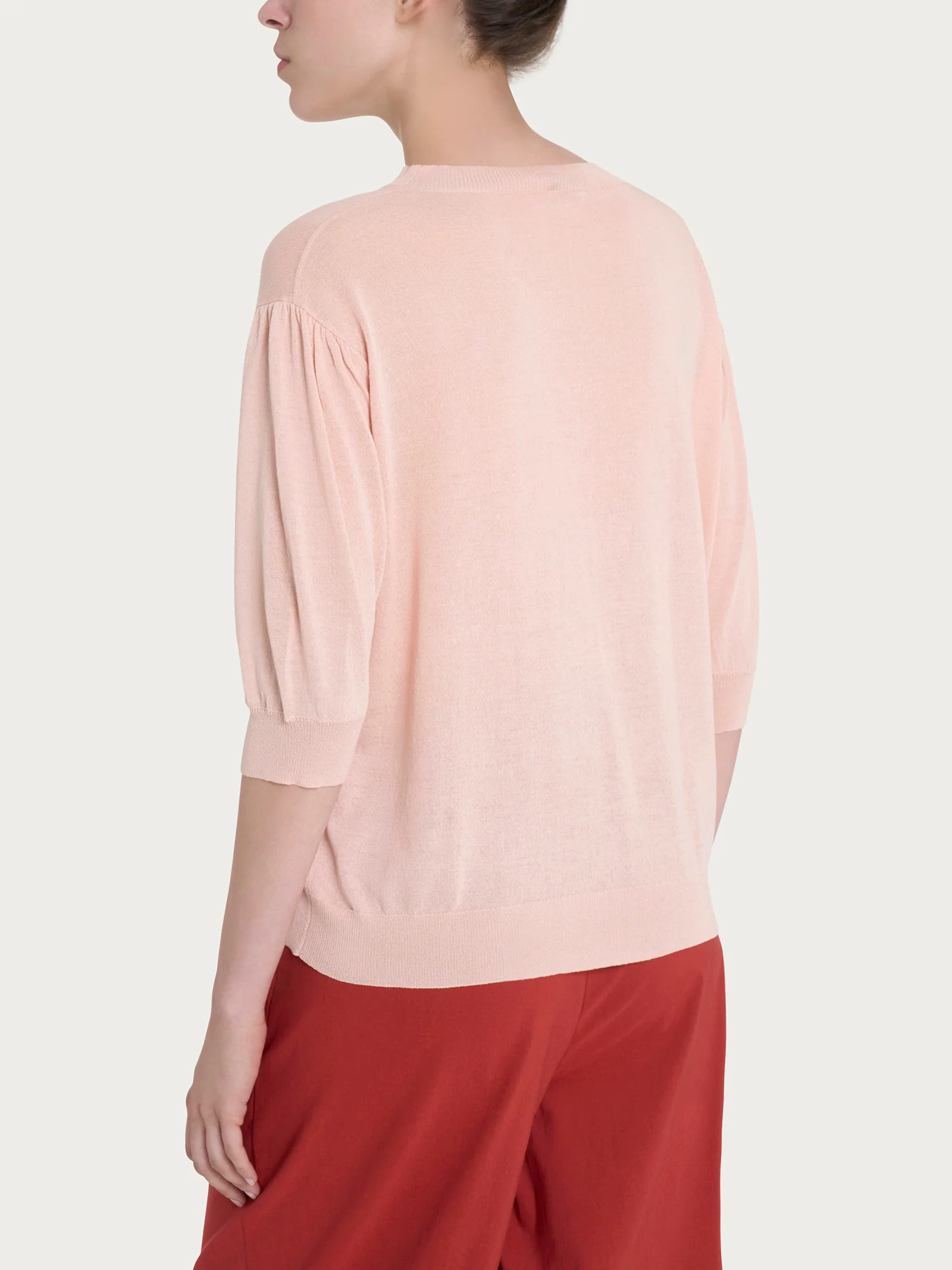 Maglia con manica a palloncino in Crêpe - Cameo Rose - Image 2