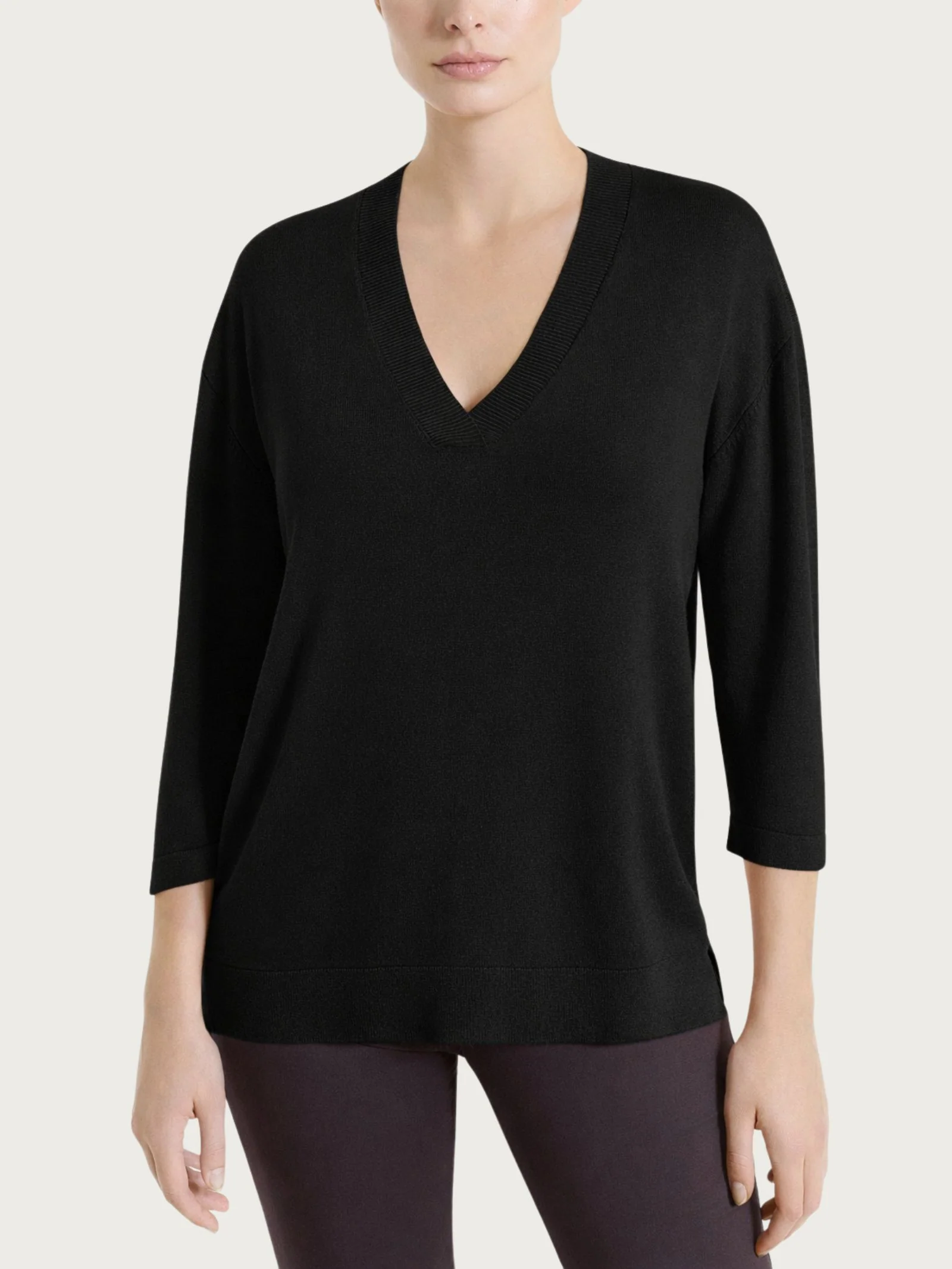 Maglia con scollo a V e con manica 3/4 in Summertime - Nero