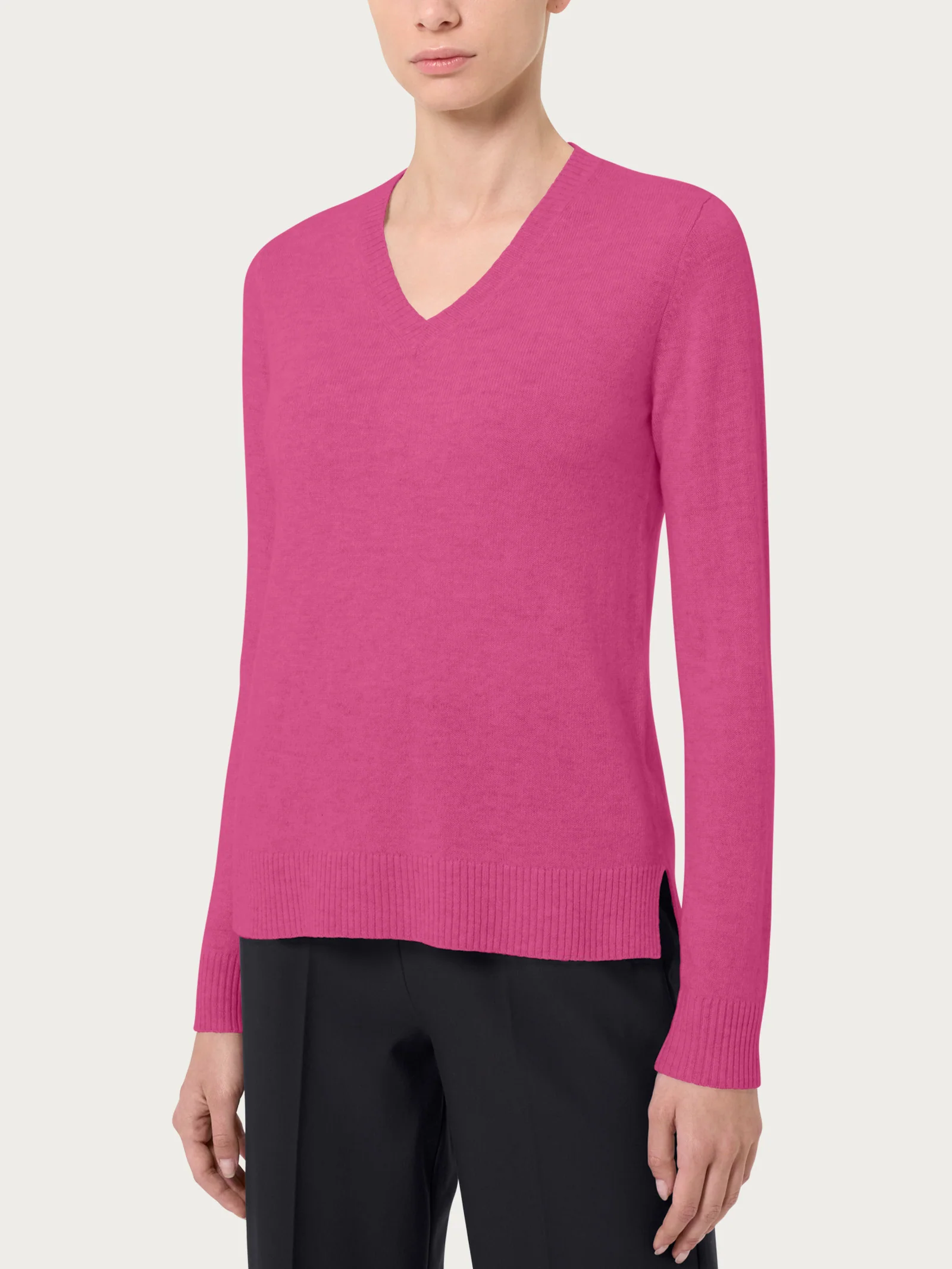 Maglia con scollo a V in cashmerino - Red Violet