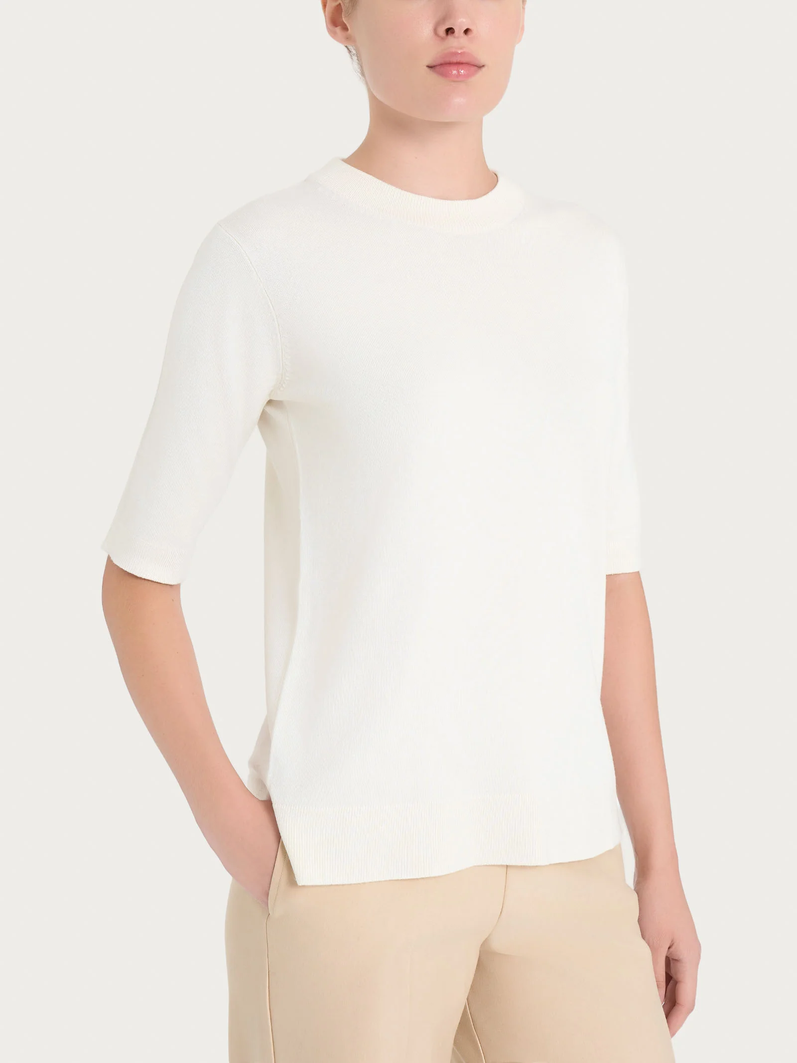 Maglia girocollo a manica corta Four Seasons - Avorio