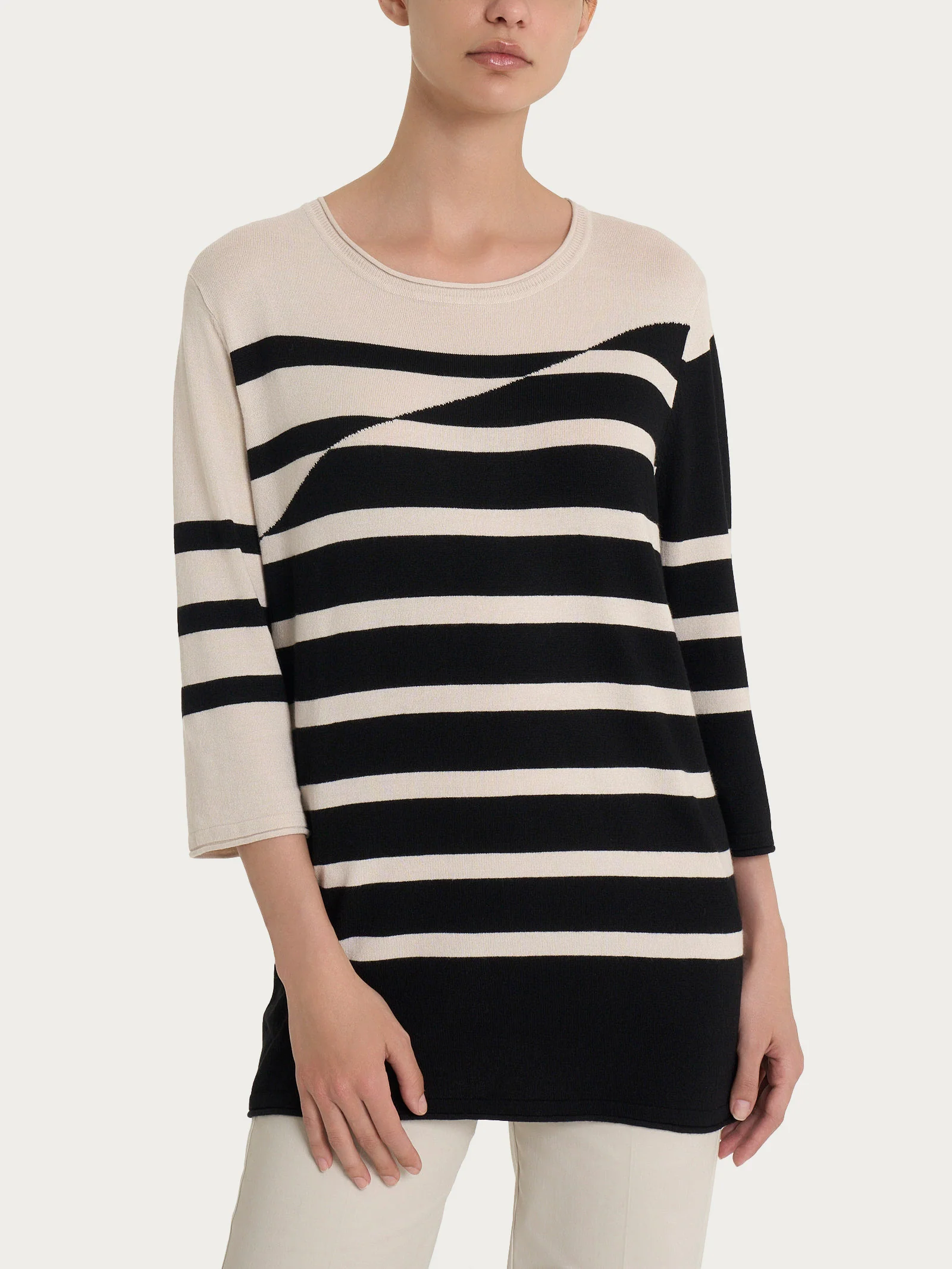 Maglia girocollo a righe con manica 3/4 in Summertime - Fant.Champignon