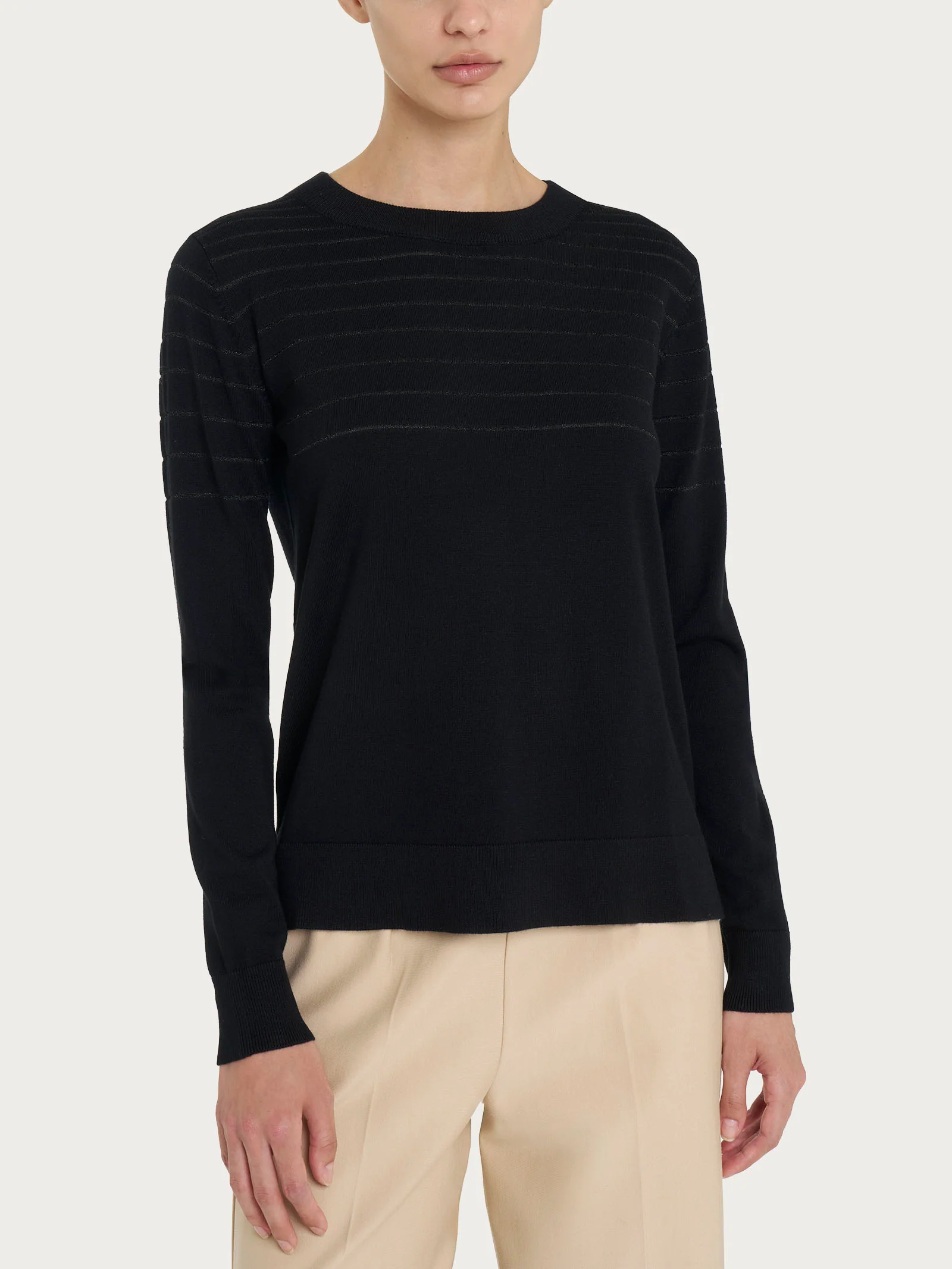 Maglia girocollo a righe Four Seasons con Lurex - Nero