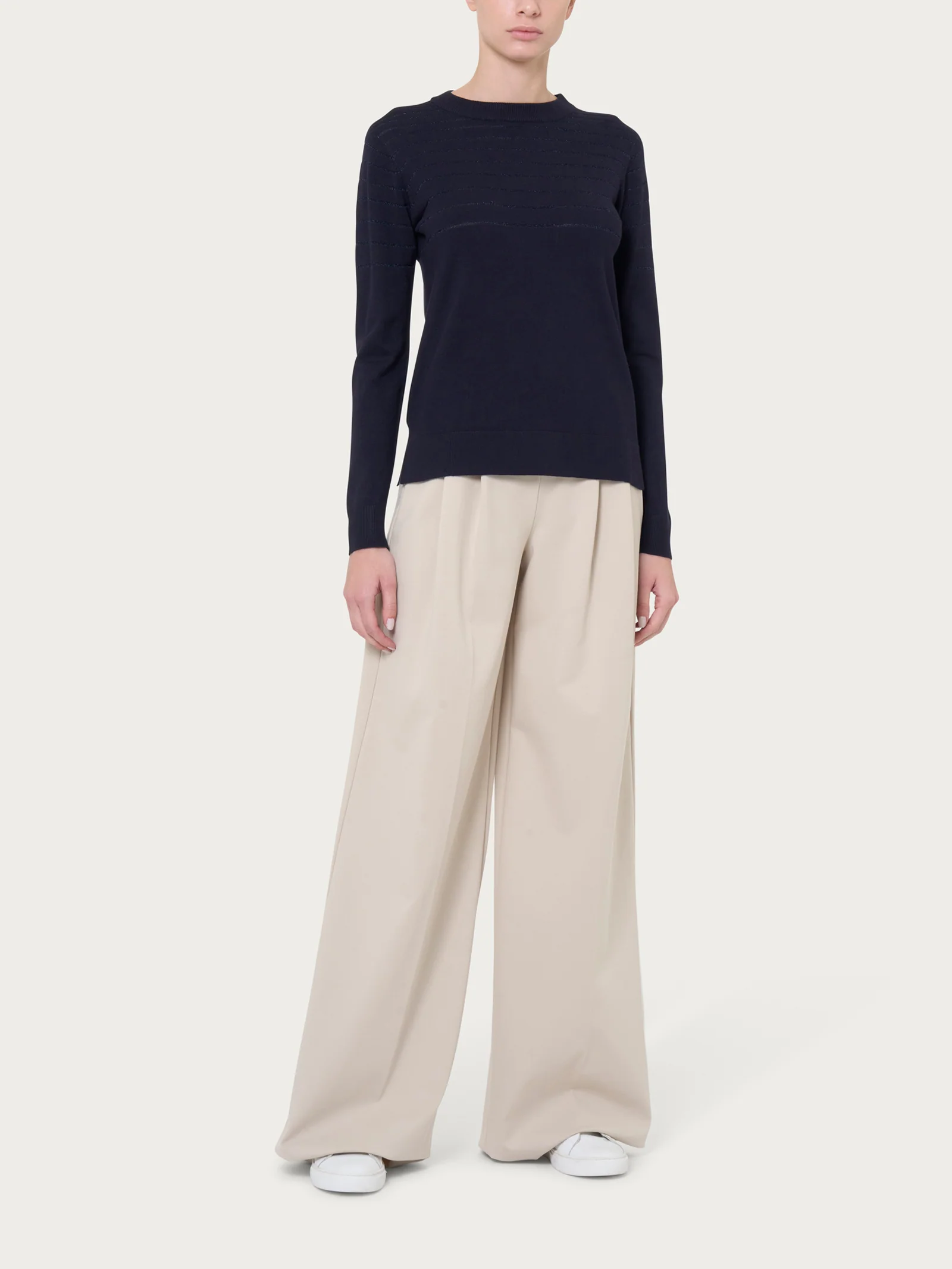Maglia girocollo a righe Four Seasons con Lurex - Nero - Image 4