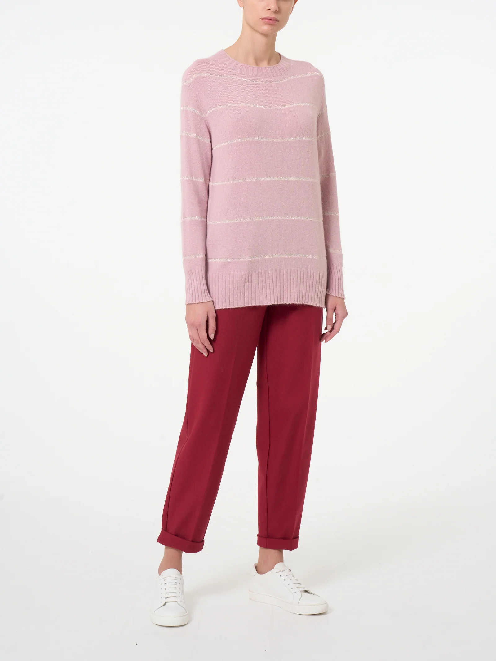 Maglia girocollo a righe in misto angora - Nero - Image 4