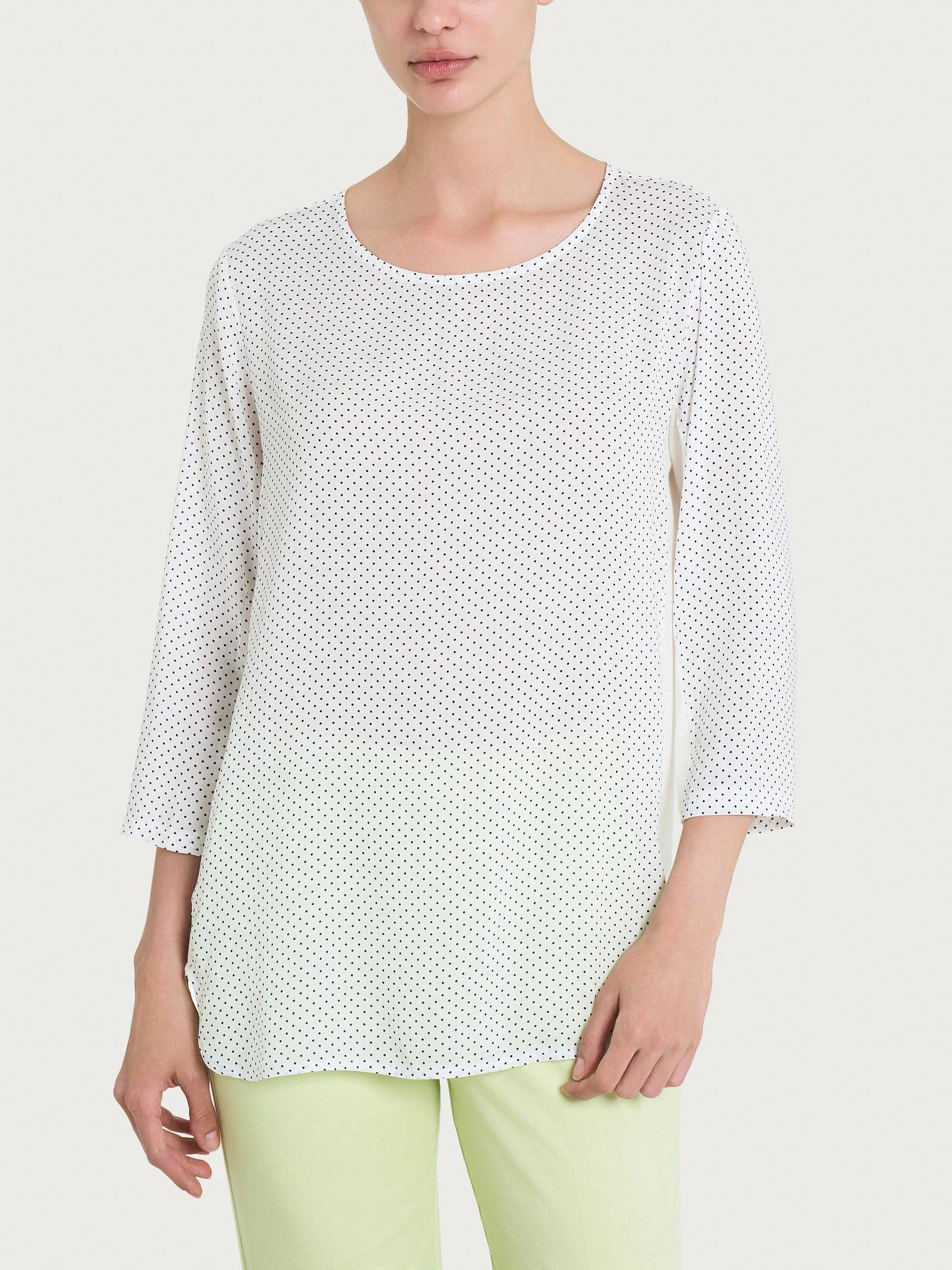 Maglia girocollo con dots in misto viscosa - Fant.Bianco