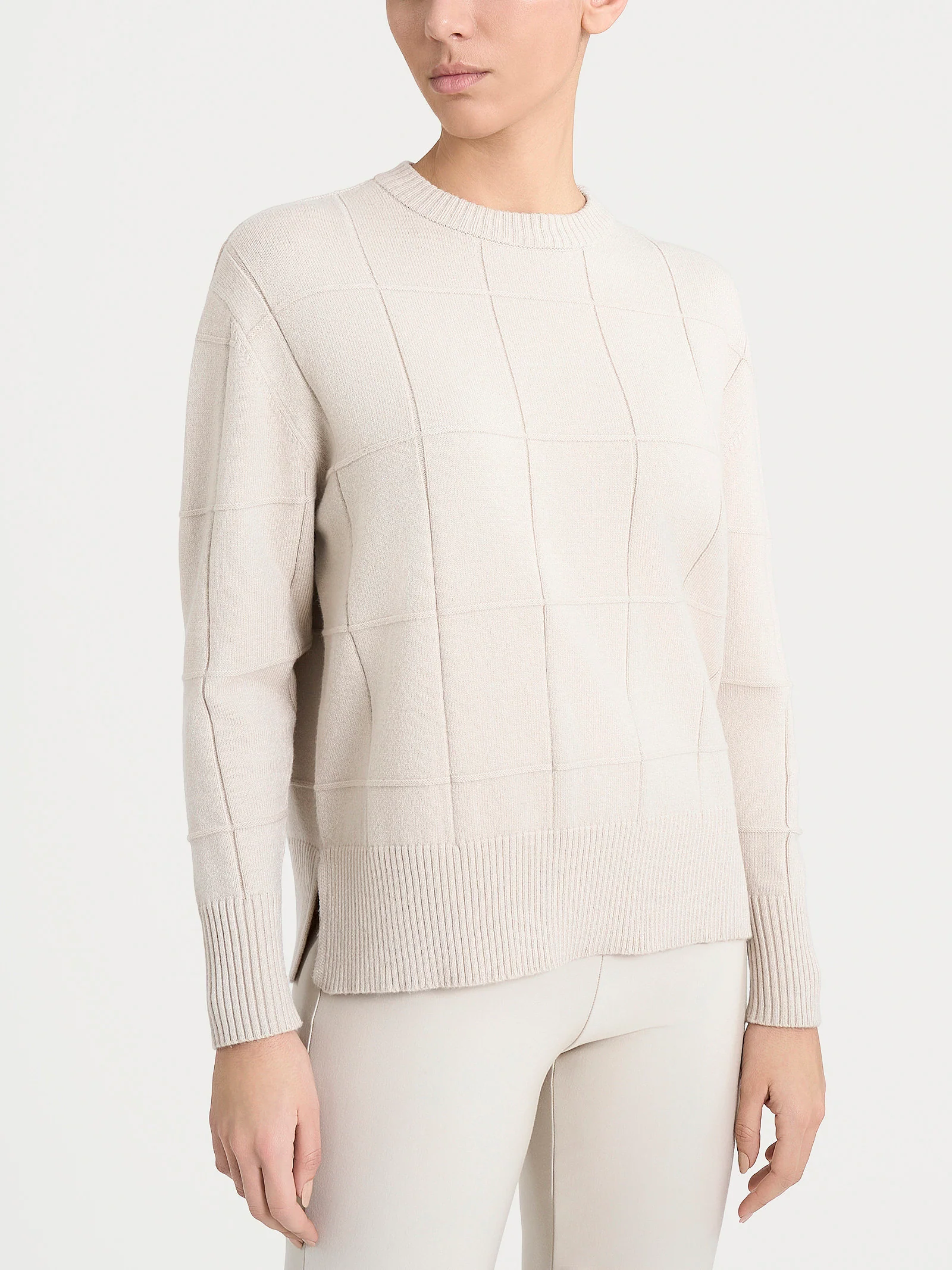 Maglia girocollo con fantasia check in Super Soft - Champignon