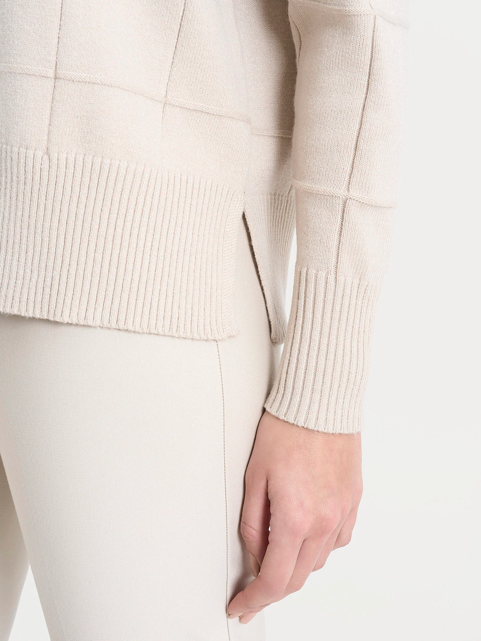 Maglia girocollo con fantasia check in Super Soft - Champignon - Image 3
