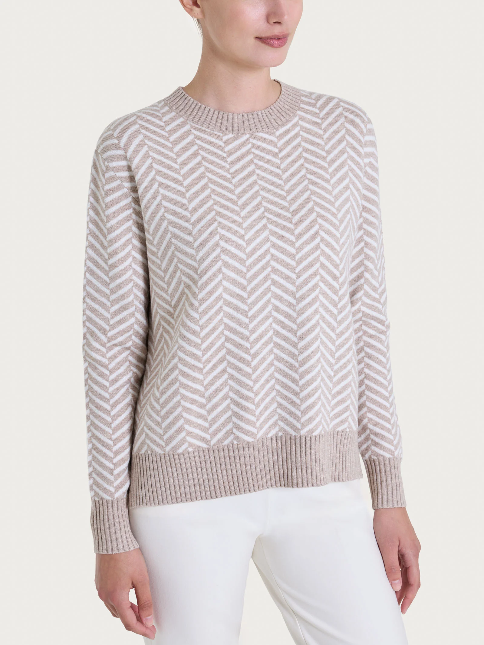 Maglia girocollo con fantasia spigata in Super Soft - Fant.Cammello Mel.