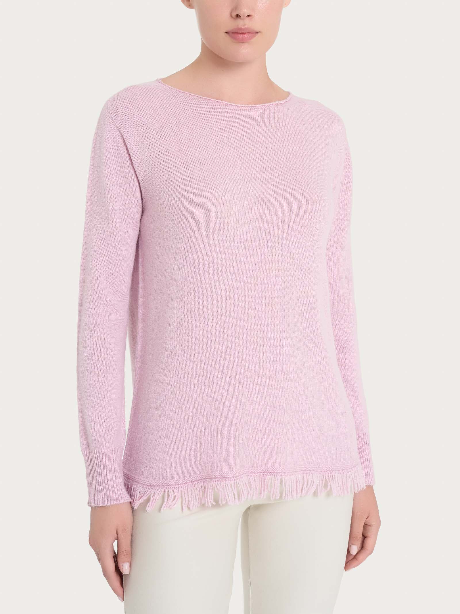 Maglia girocollo con frange in misto angora - Fragrant Lilac
