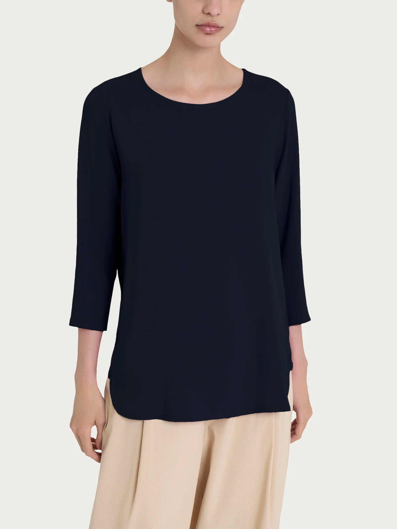 Maglia girocollo con inserto laterale in Misto Viscosa - Bleu