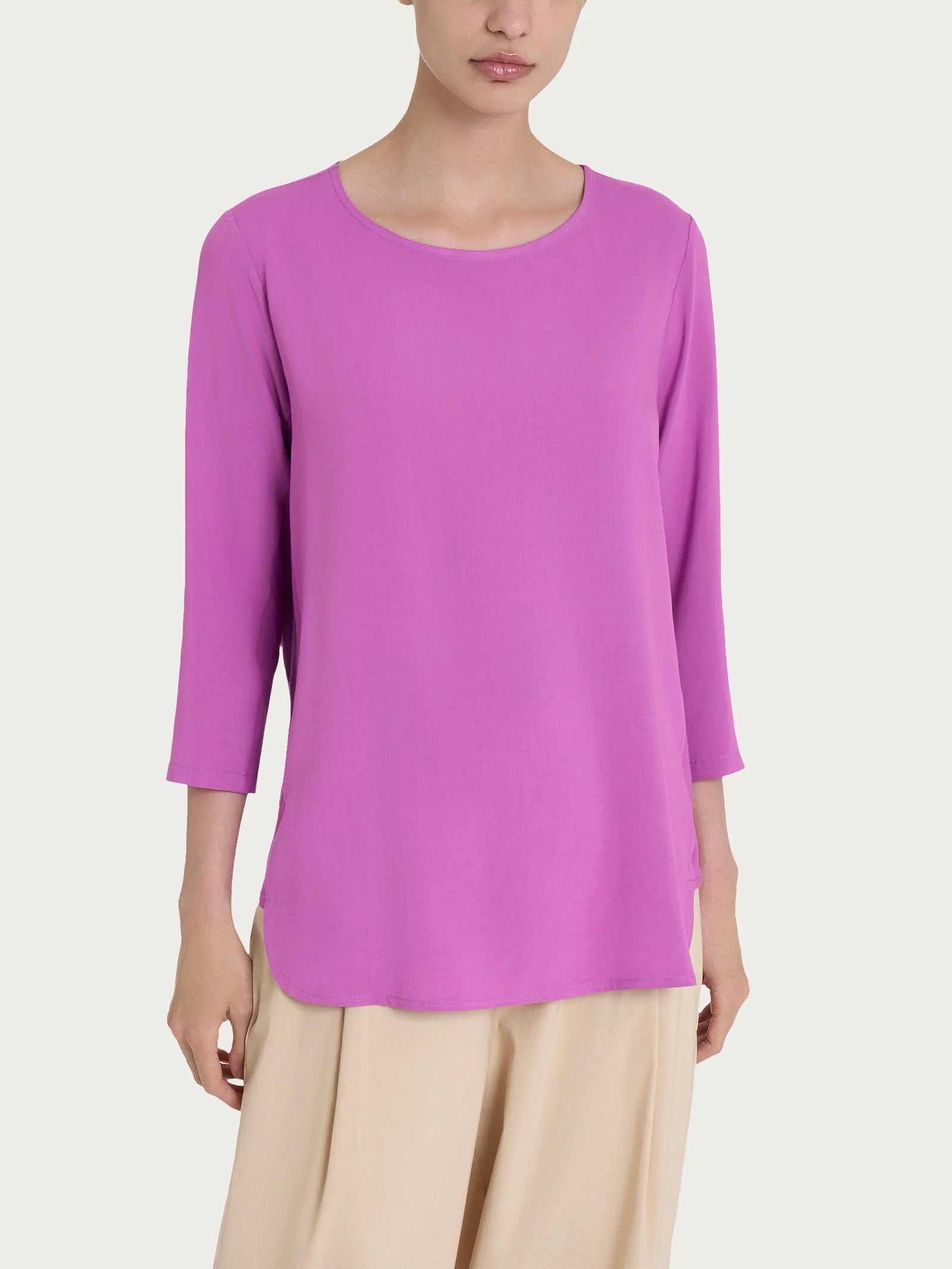 Maglia girocollo con inserto laterale in Misto Viscosa - Cattleya Orchid