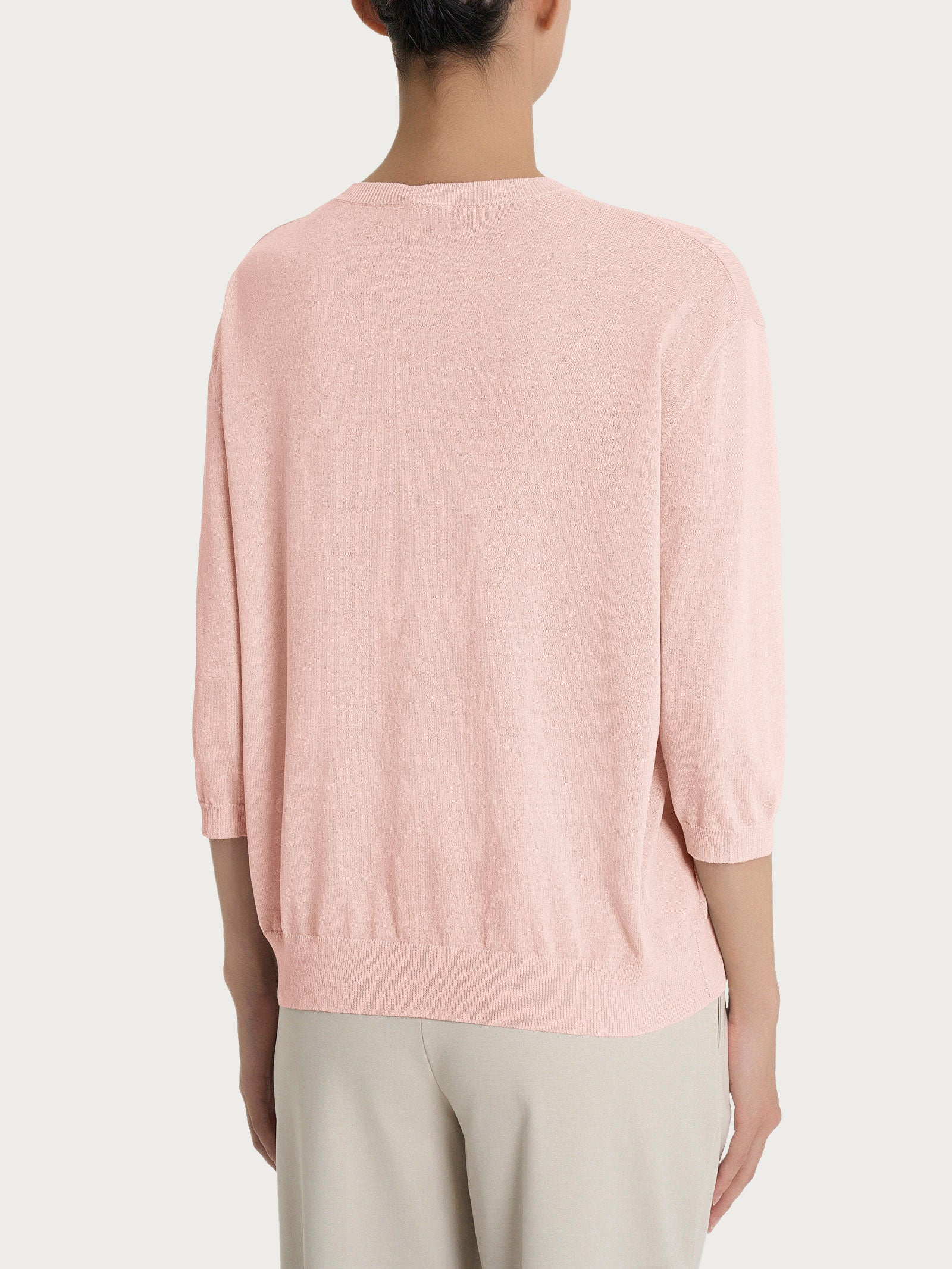 Maglia girocollo con manica 3/4 in Crêpe - Cameo Rose - Image 2
