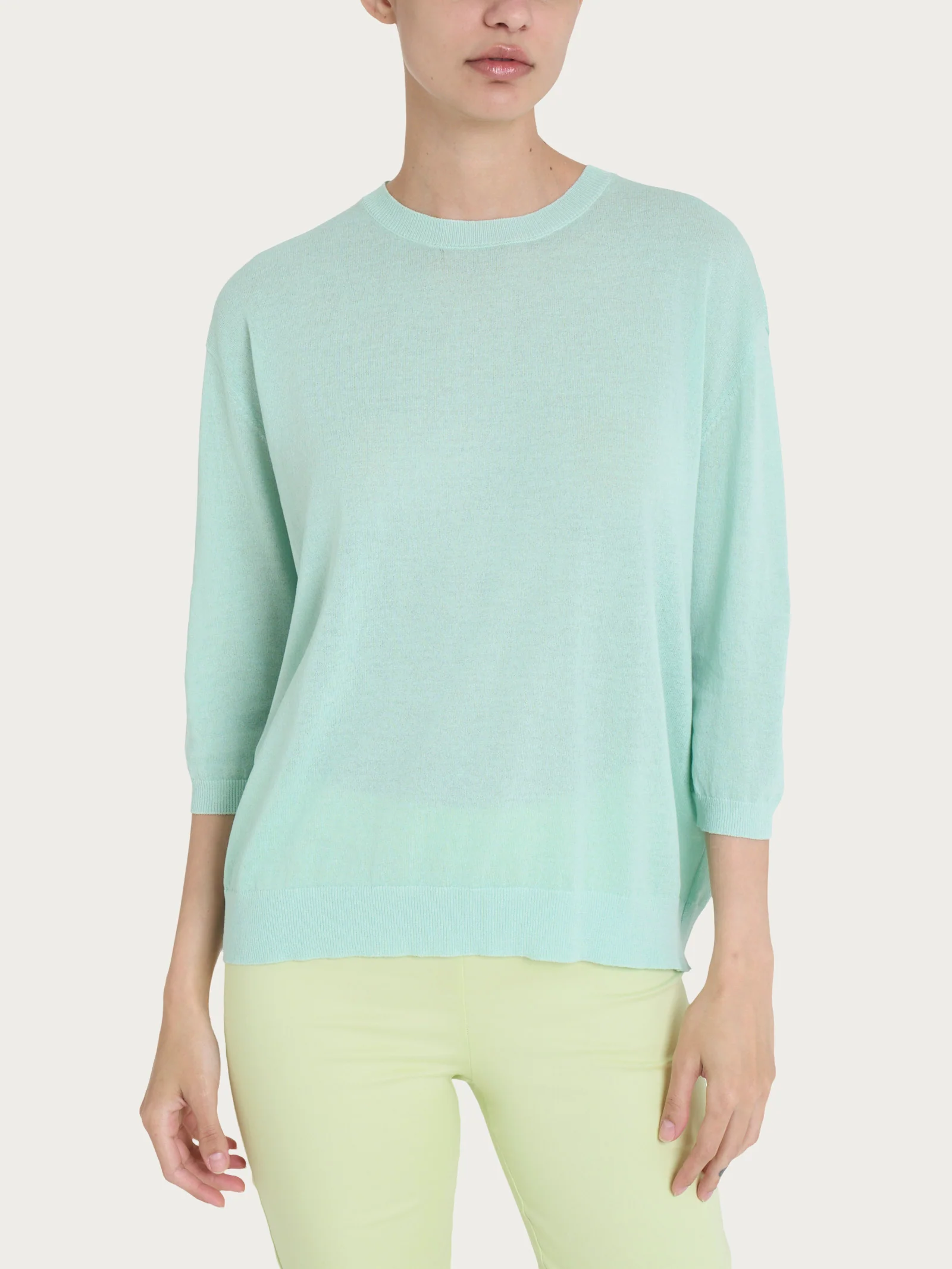 Maglia girocollo con manica 3/4 in Crêpe - Bird's Egg Green