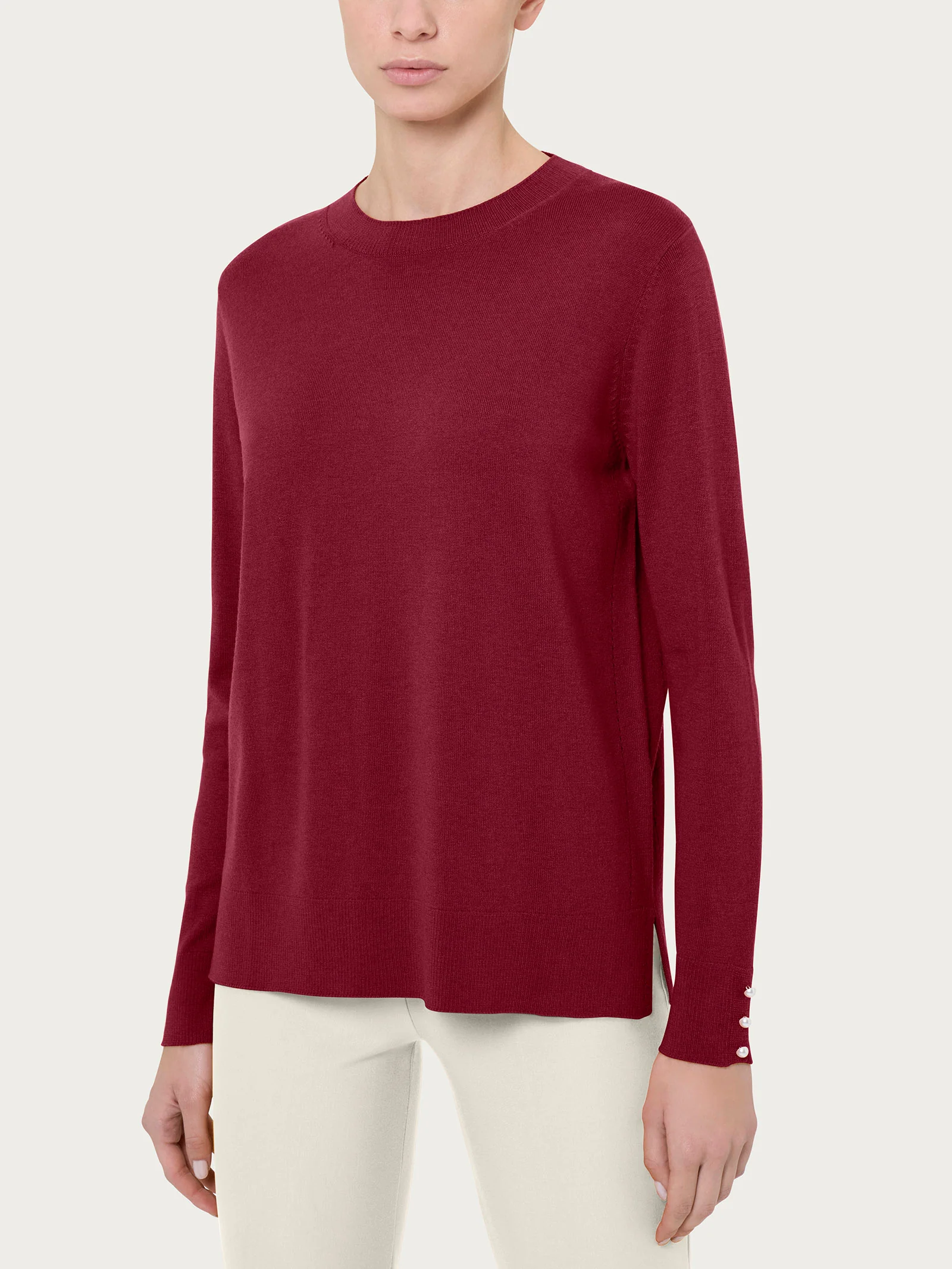 Maglia girocollo con perline in Merino Soft - Tibetan Red