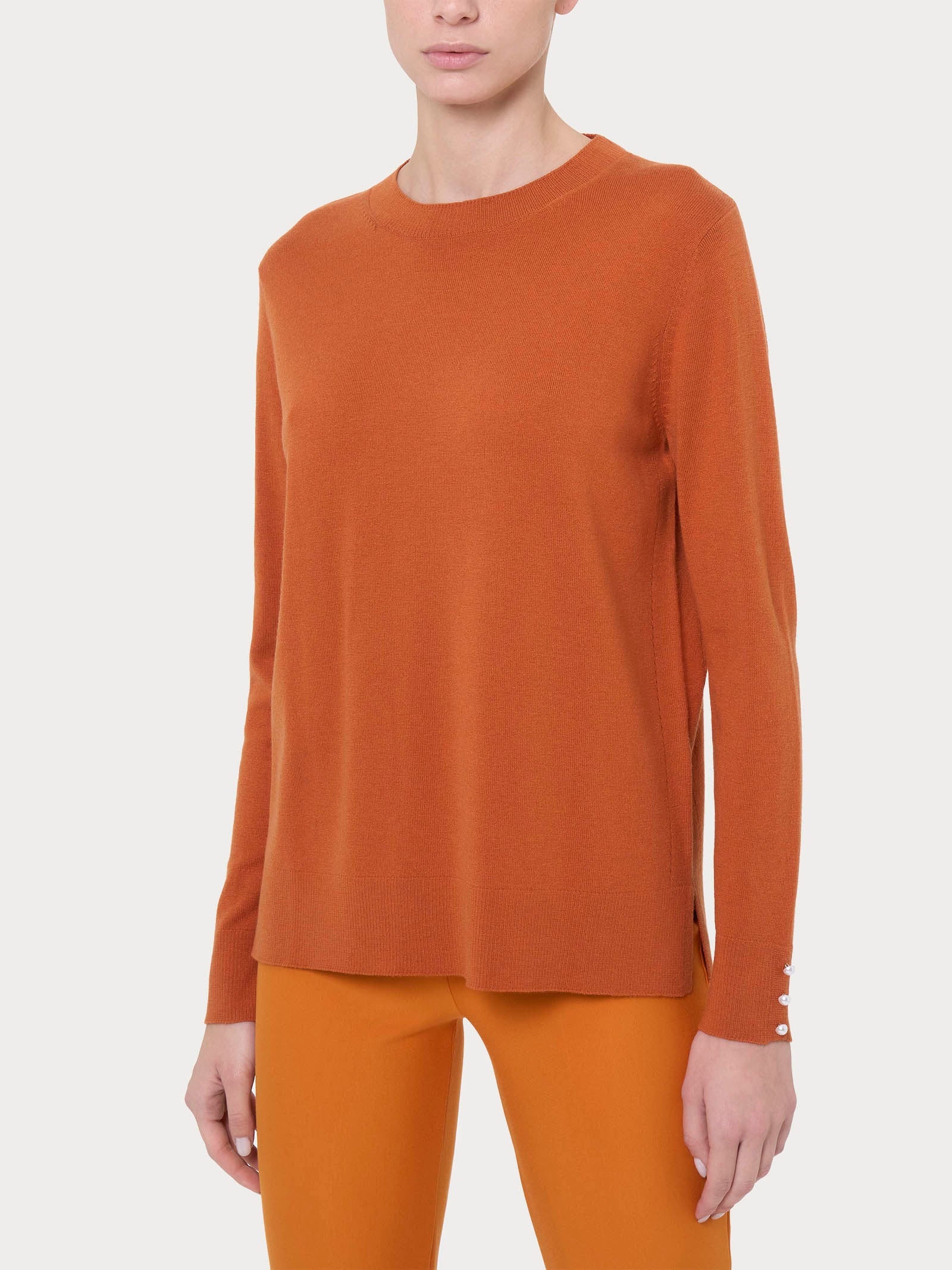 Maglia girocollo con perline in Merino Soft - Rust