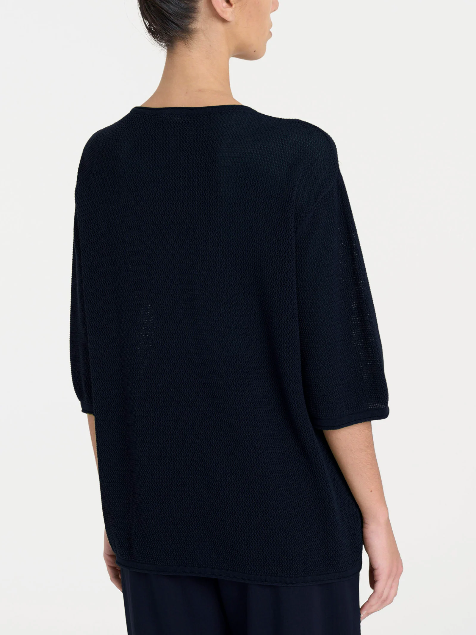 Maglia girocollo con punto rete in puro cotone - Bleu - Image 2
