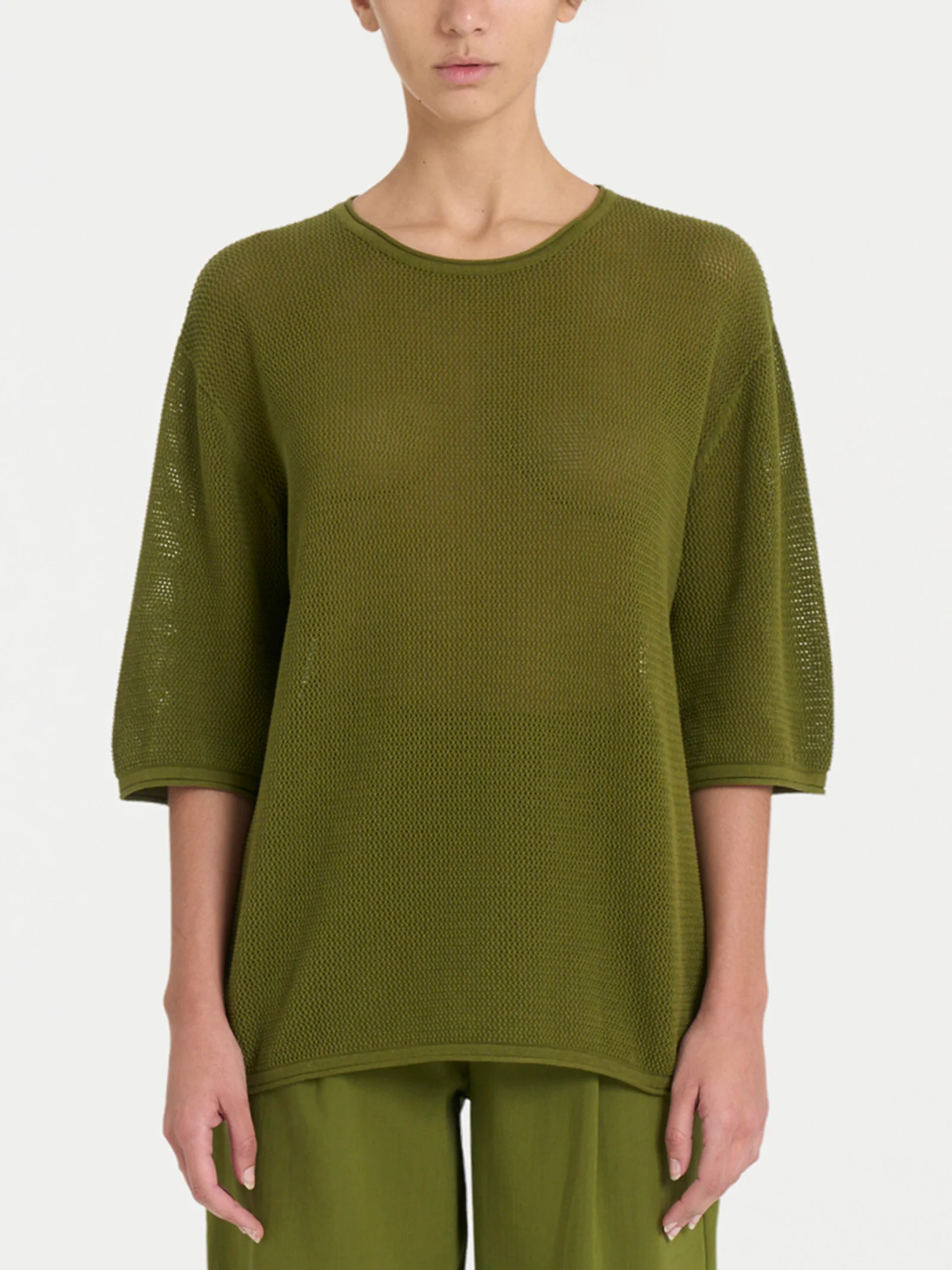Maglia girocollo con punto rete in puro cotone - Sphagnum