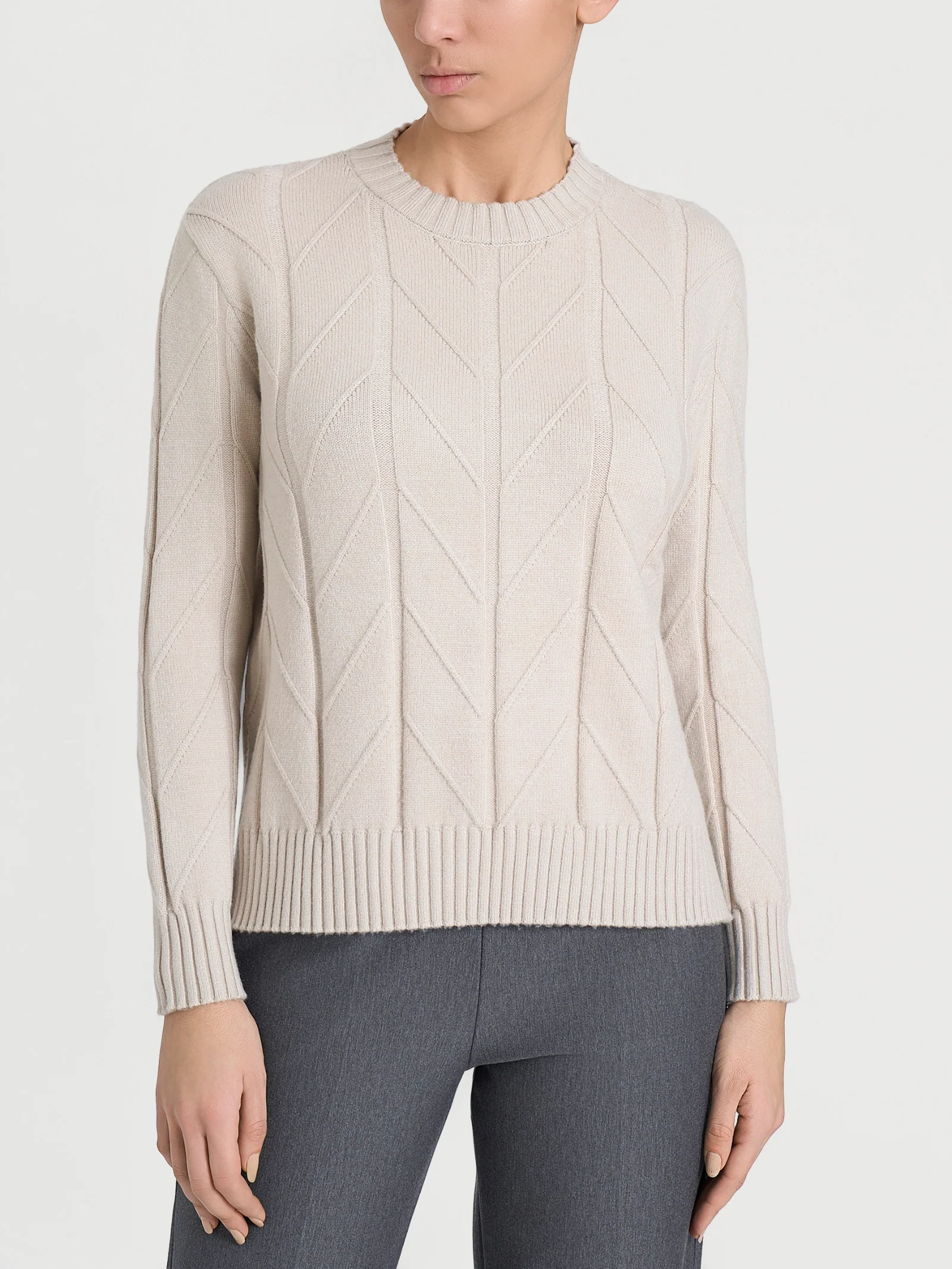 Maglia girocollo con punto spiga in Super Soft - Champignon