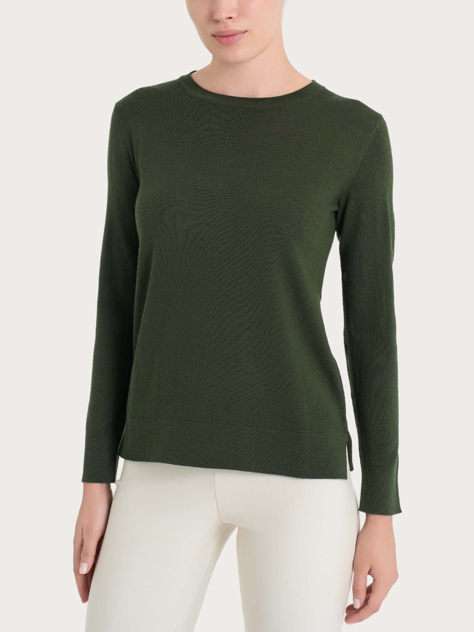 Maglia girocollo in Merino Soft -  Kombu Green