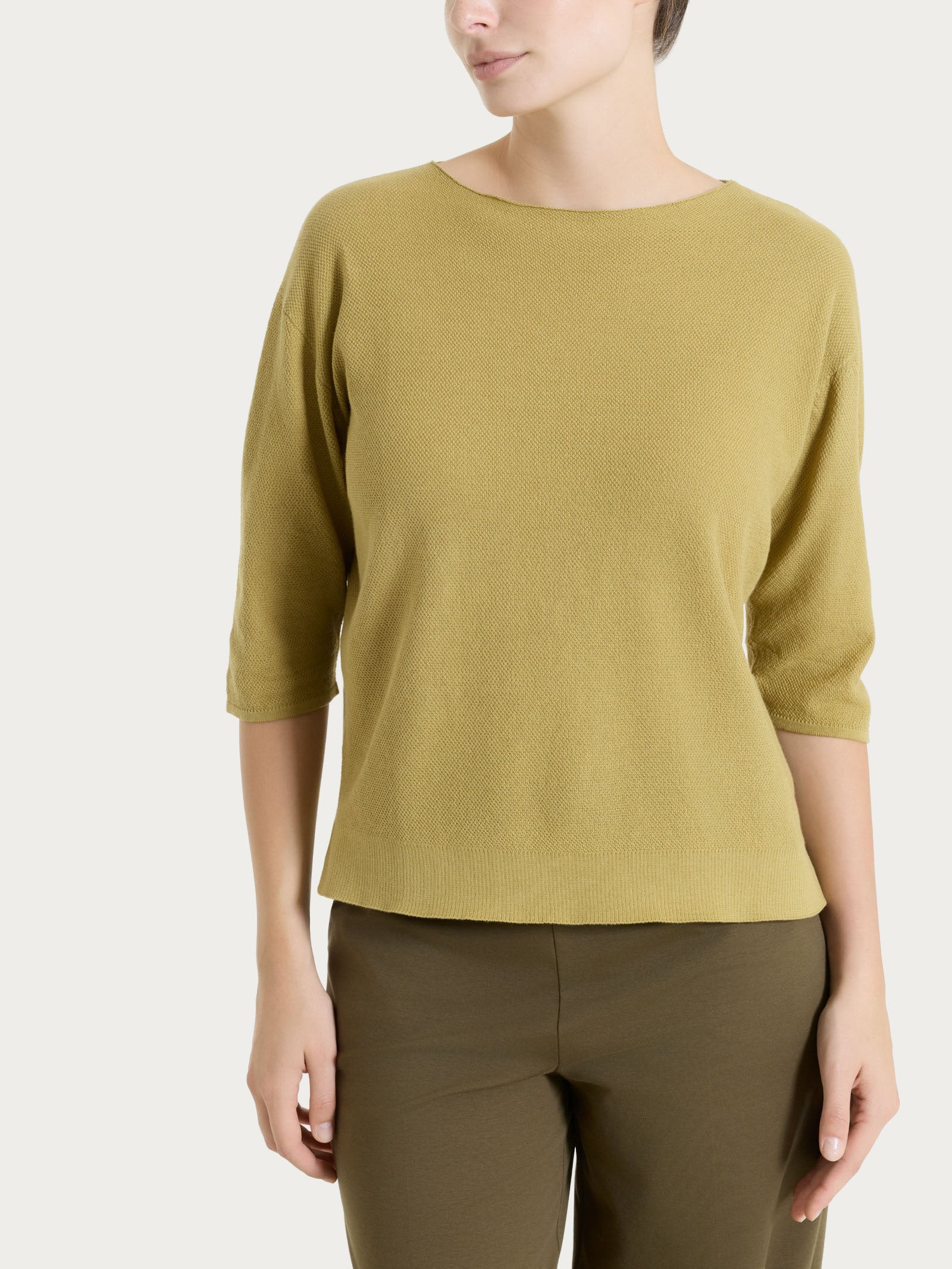 Maglia girocollo in punto piquet di puro cotone - Khaki