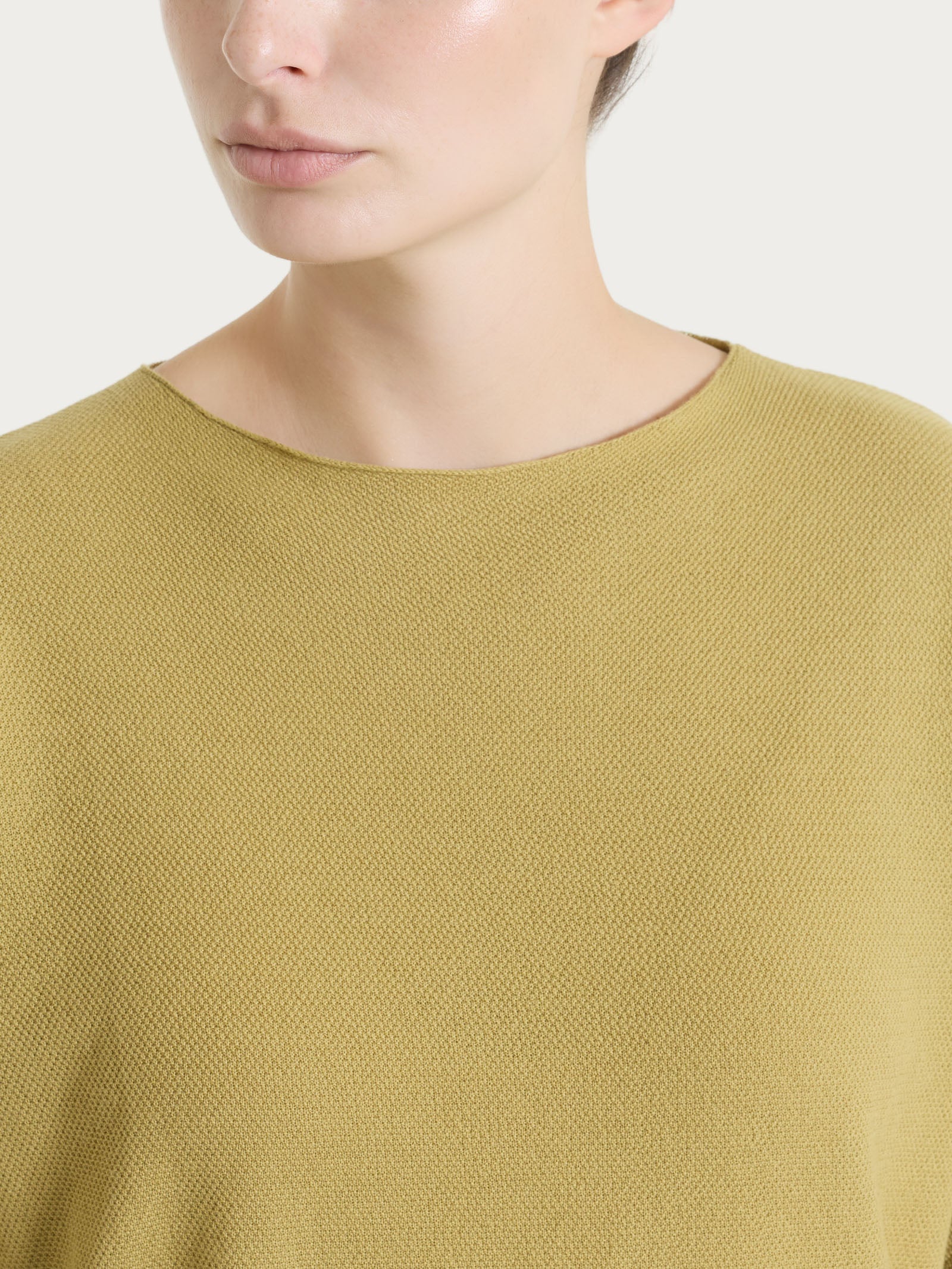Maglia girocollo in punto piquet di puro cotone - Khaki - Image 6