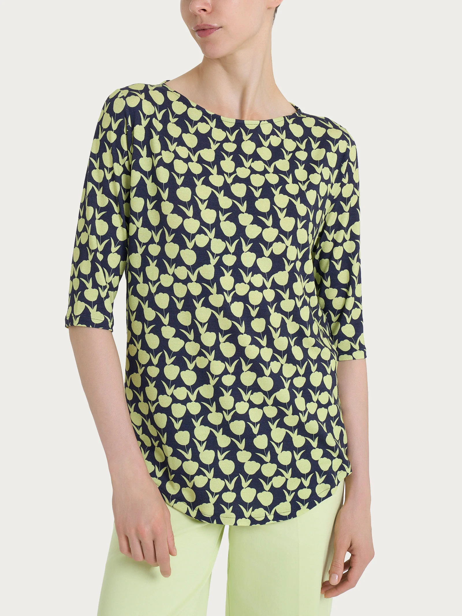 Maglietta a barchetta con tulips pattern in jersey di viscosa Crêpe - Fant. Shadow Lime