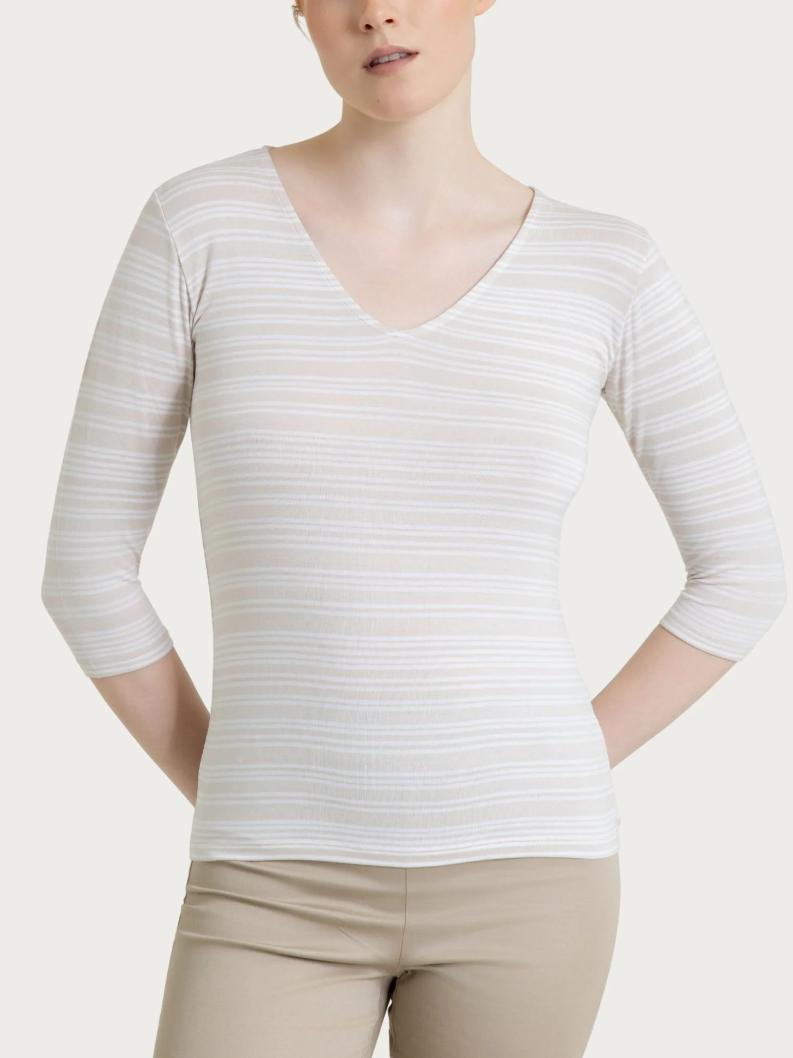 Maglietta a righe alternate con scollo a V in Viscosa Summer - Fant.Champignon