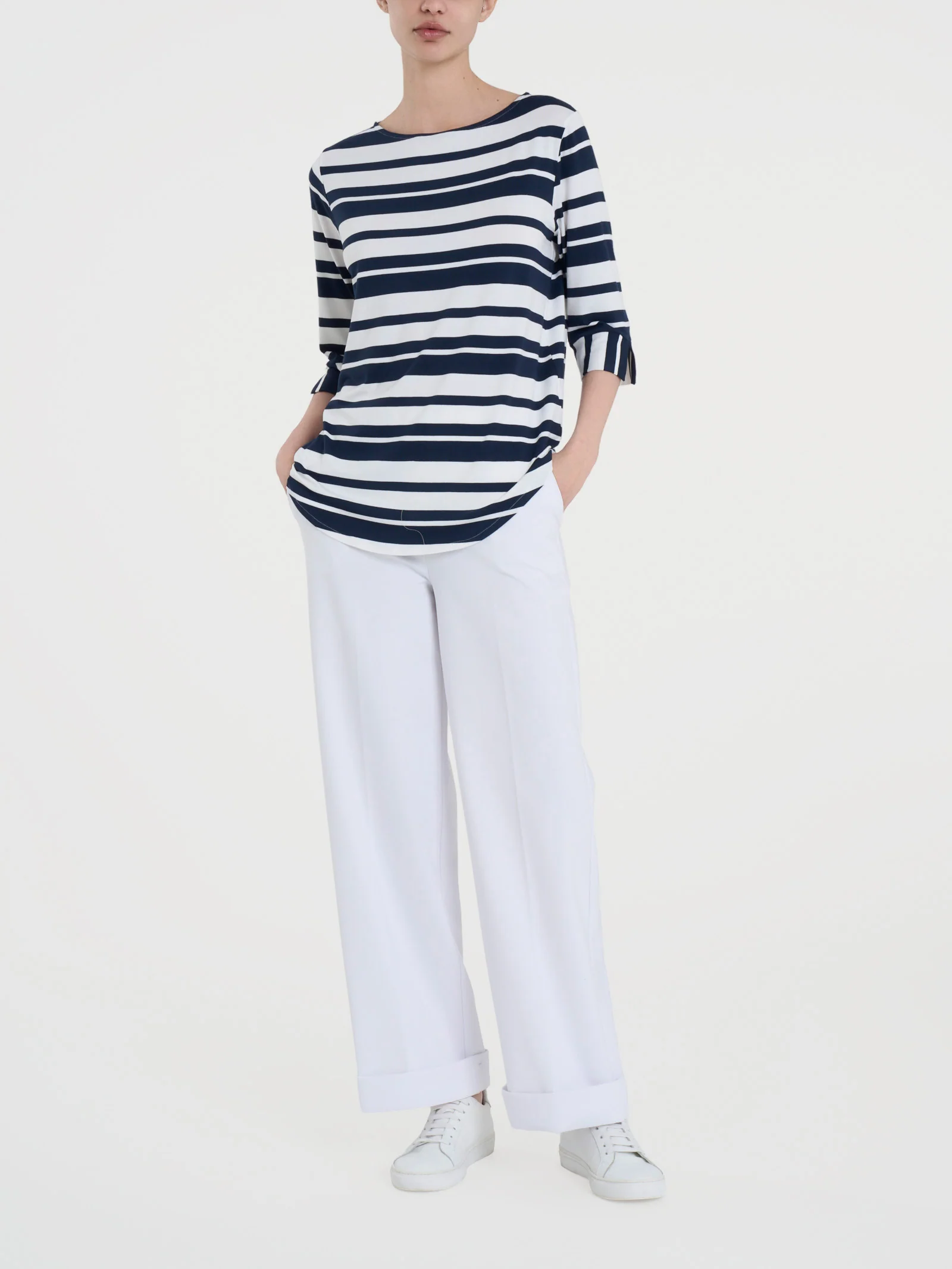 Maglietta a stripes alternate in Viscosa Summer  - Fant. Bleu Riga Alternata - Image 4