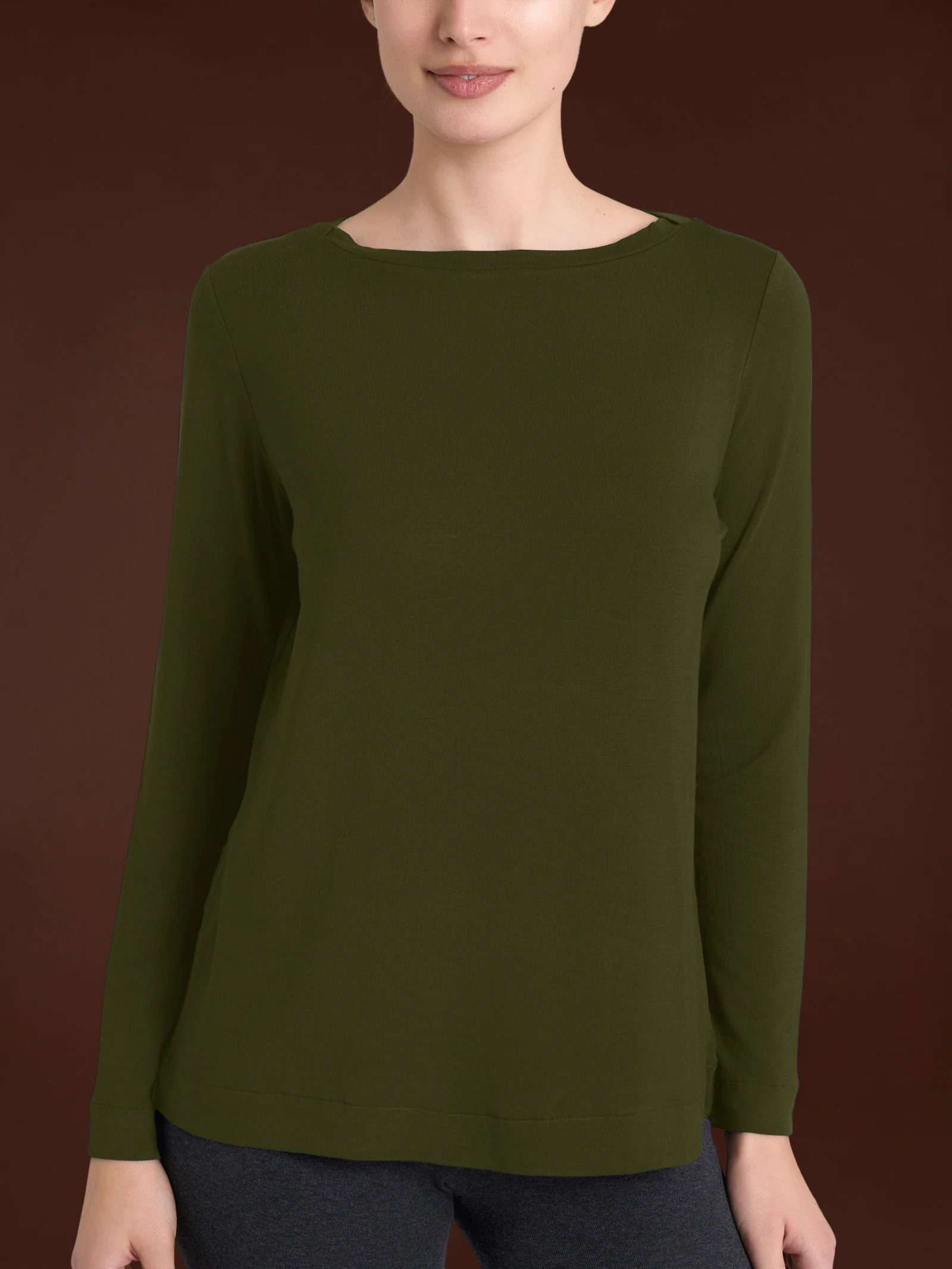 Maglietta con collo a barchetta in Eco Viscosa - Dark Olive