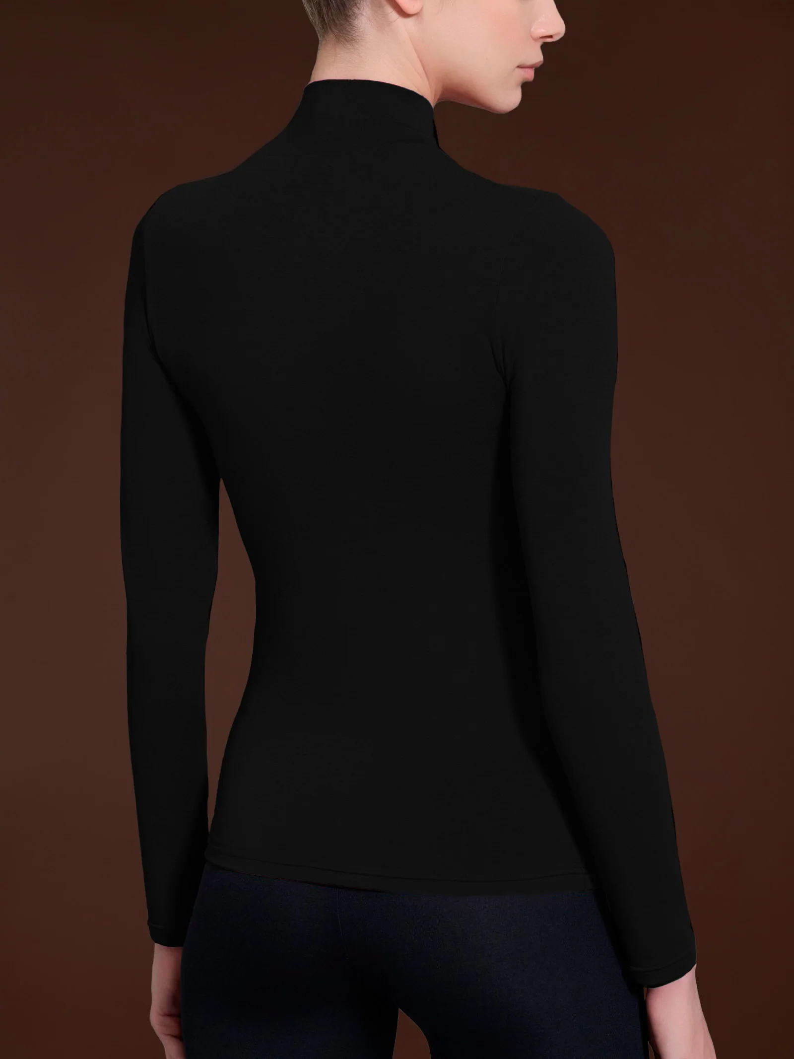 Maglietta con collo lupetto in filato Tenderwool - Nero - Image 3