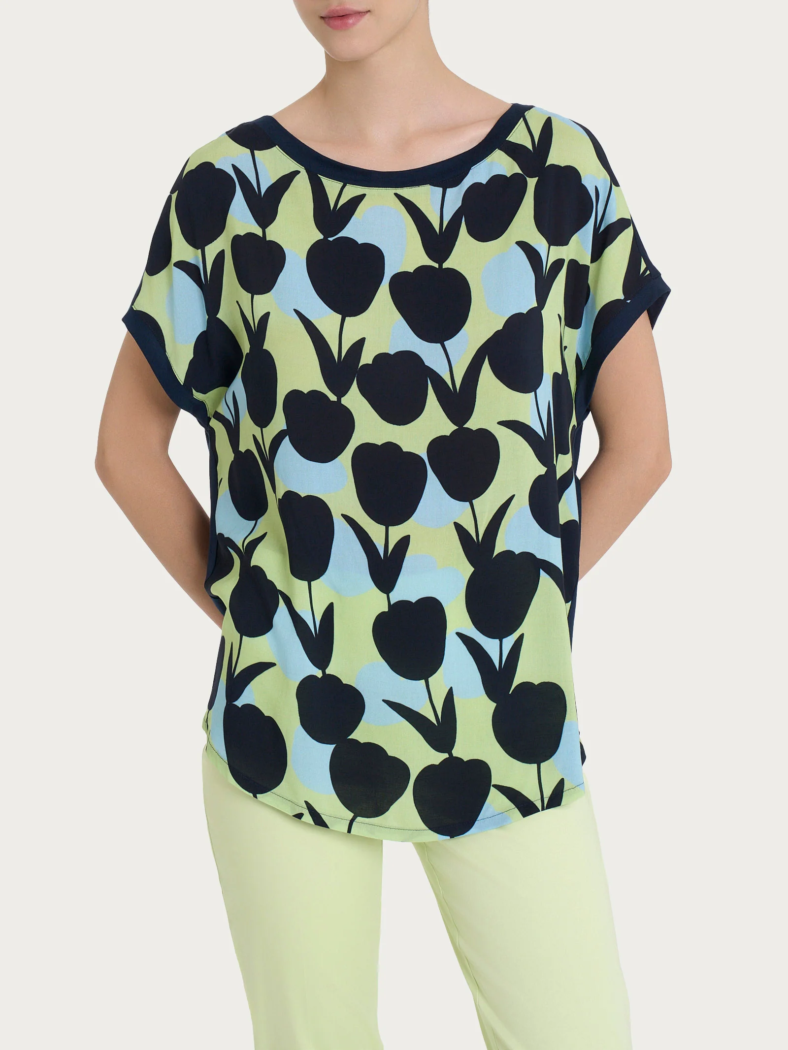 Maglietta con macro tulips pattern in Misto Viscosa - Fant. Shadow Lime