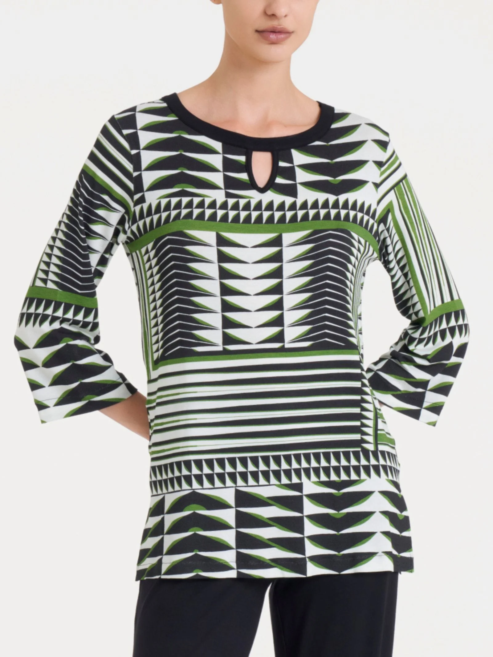 Maglietta con manica 3/4 e geometric pattern in Viscosa Summer - Fant. Artichoke Green