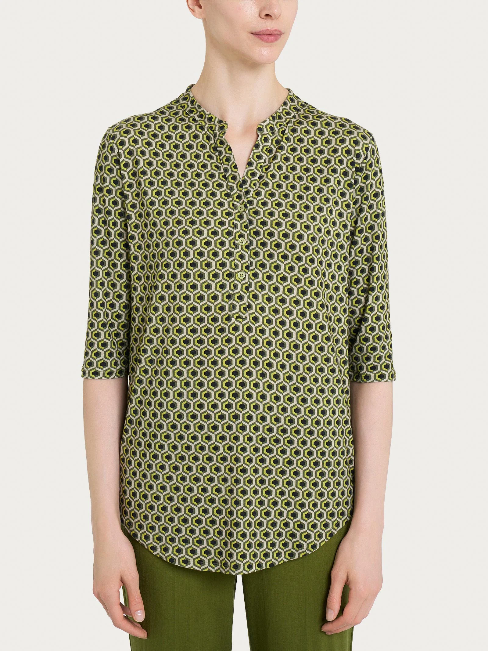 Maglietta con manica 3/4 e hexagon pattern in jersey di viscosa Crêpe - Fant. Sphagnum