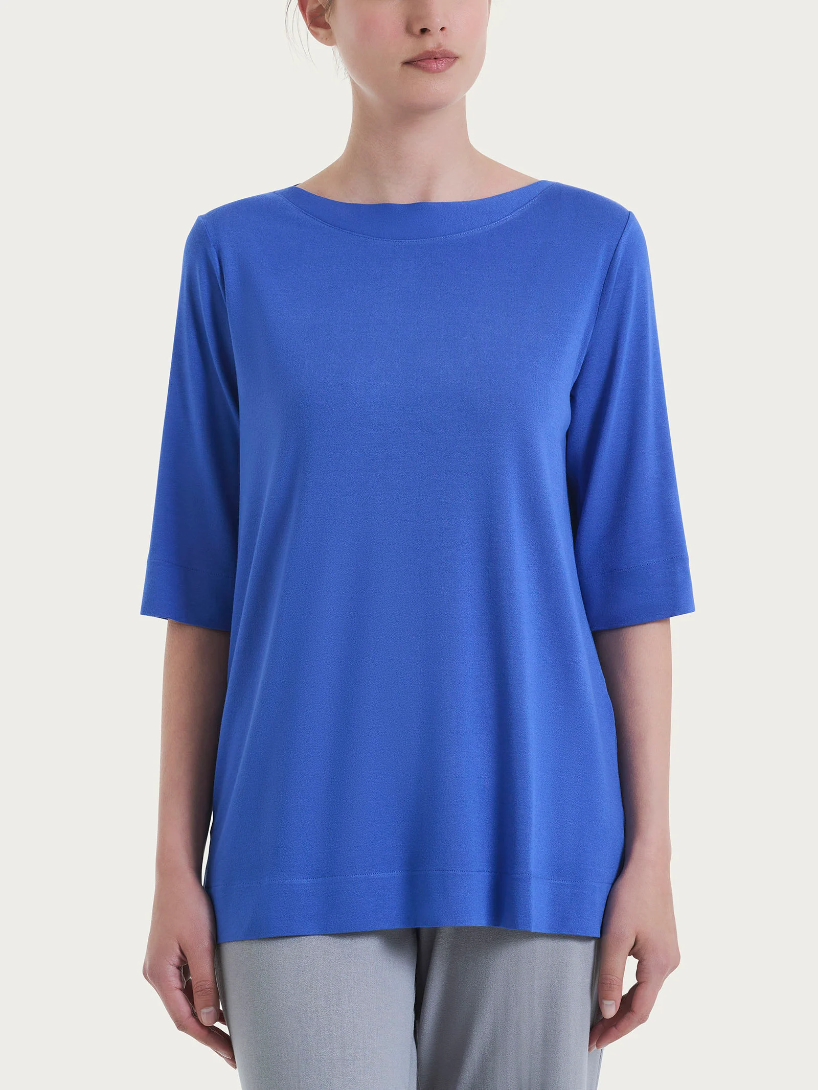 Maglietta con manica 3/4 in jersey di viscosa crêpe - Dazzling Blue