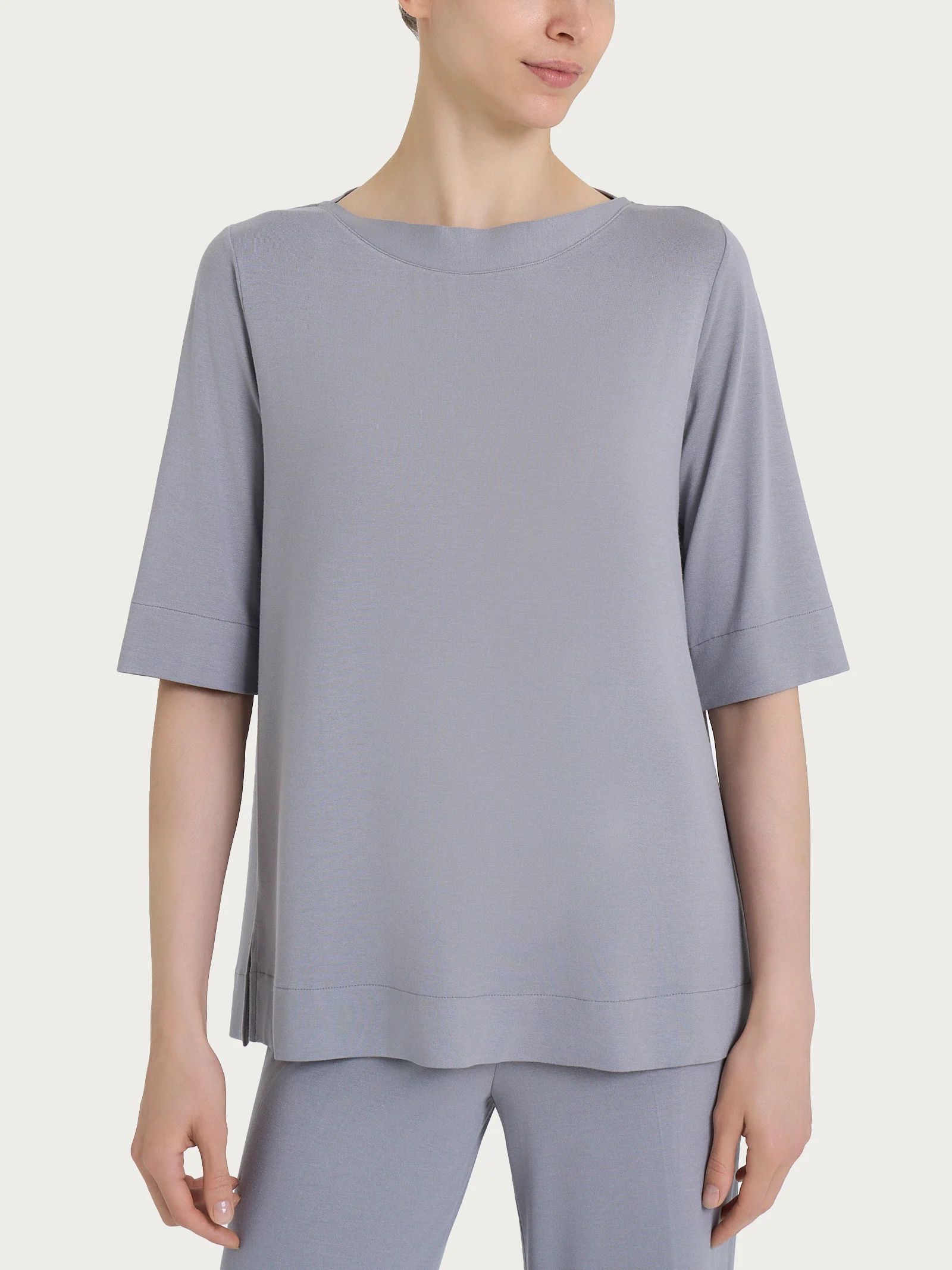 Maglietta con manica 3/4 in jersey di viscosa crêpe - Ultimate Gray