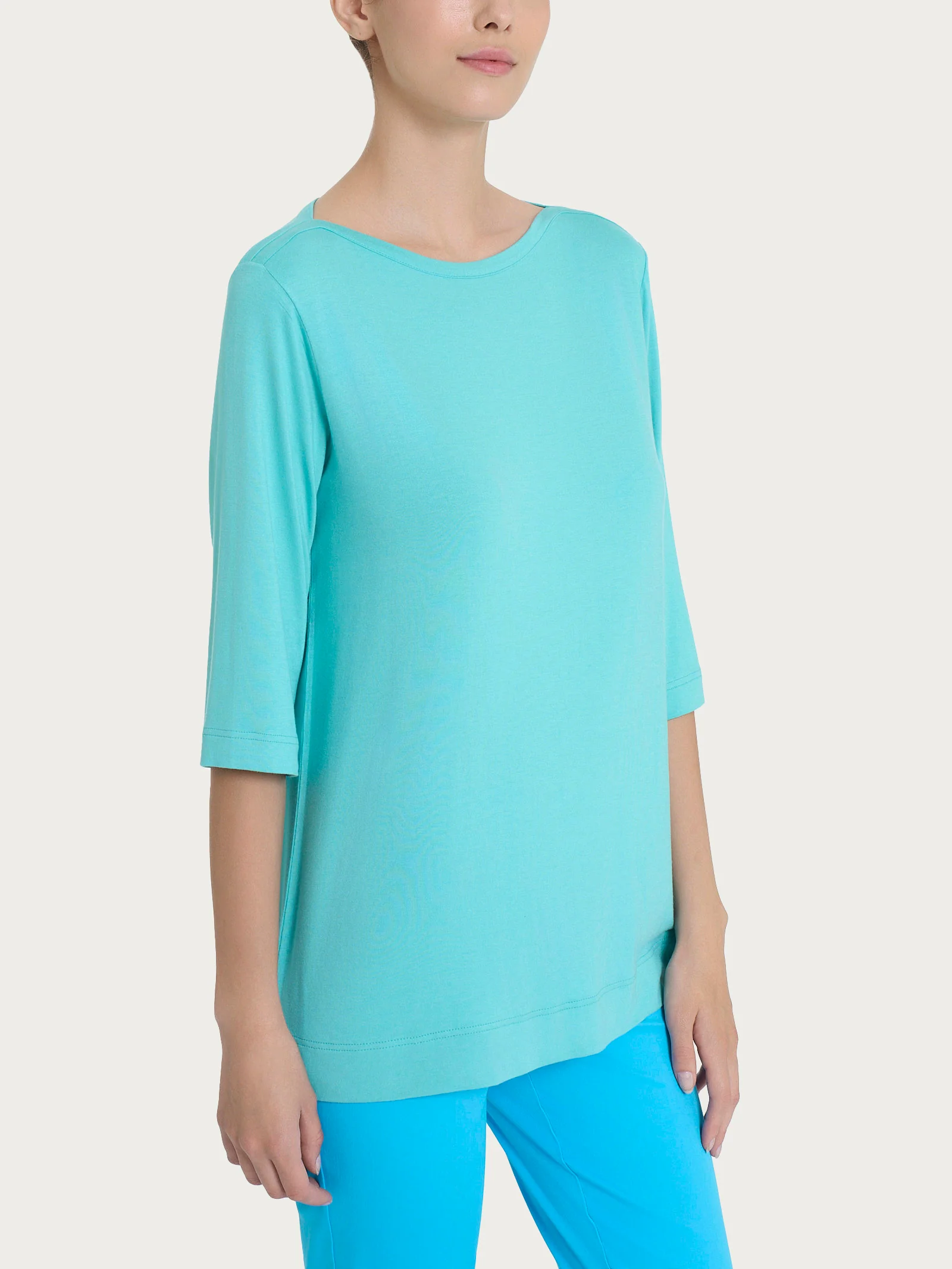 Maglietta con manica 3/4 in misto viscosa - Pool Blue