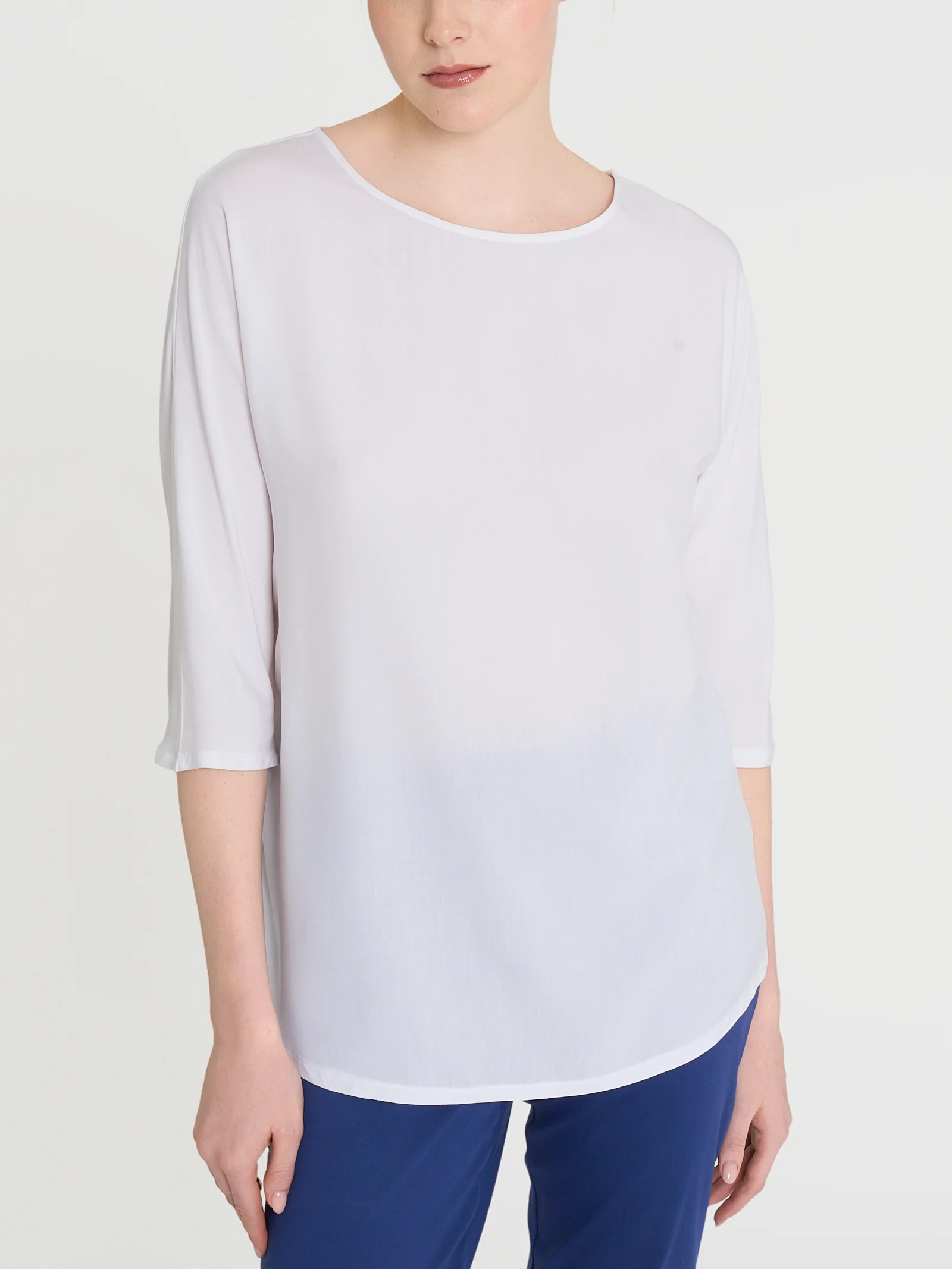 Maglietta con manica 3/4 kimono in Misto Viscosa - Bianco